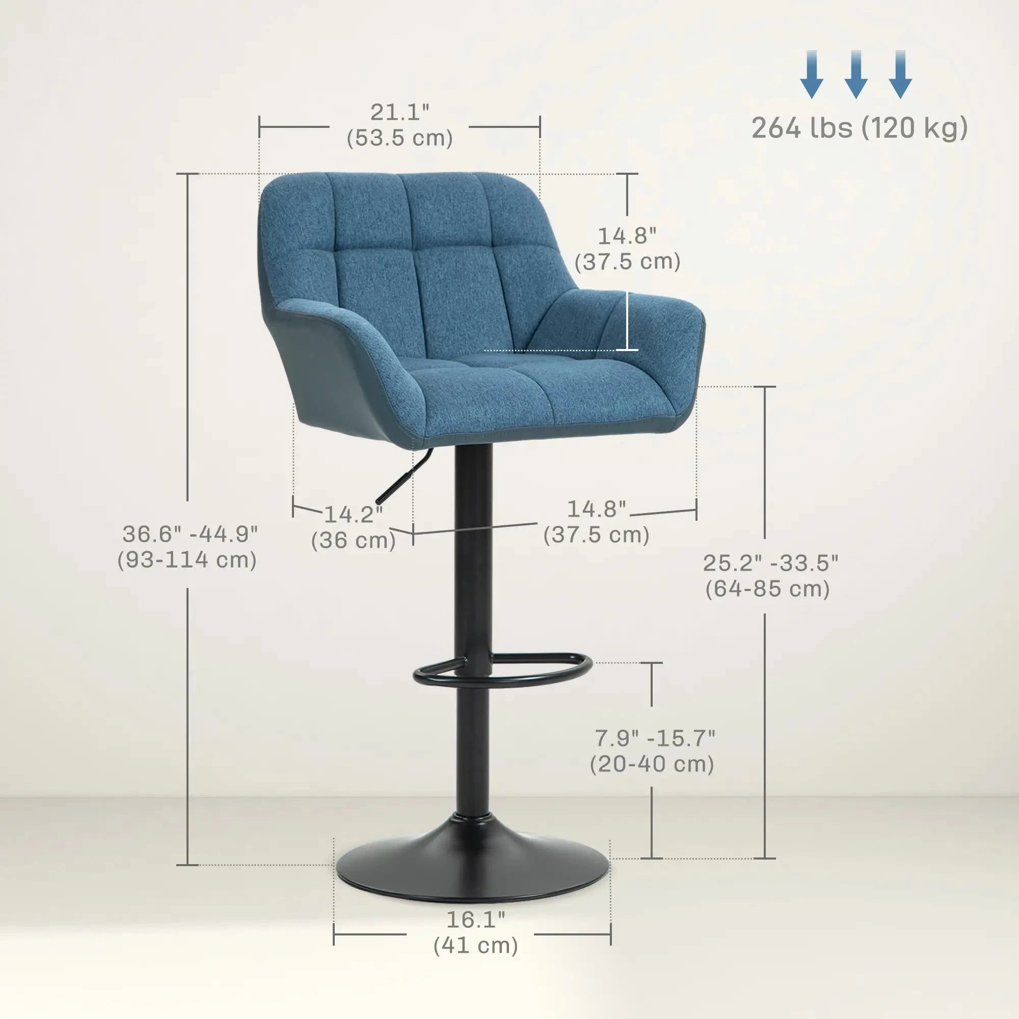 Swivel Adjustable Bar Stools (Set of 2) - Faux Leather & Linen Touch Fabric - 5 Color Options - Perfect for Kitchen Islands, Home Bars & Dining Areas