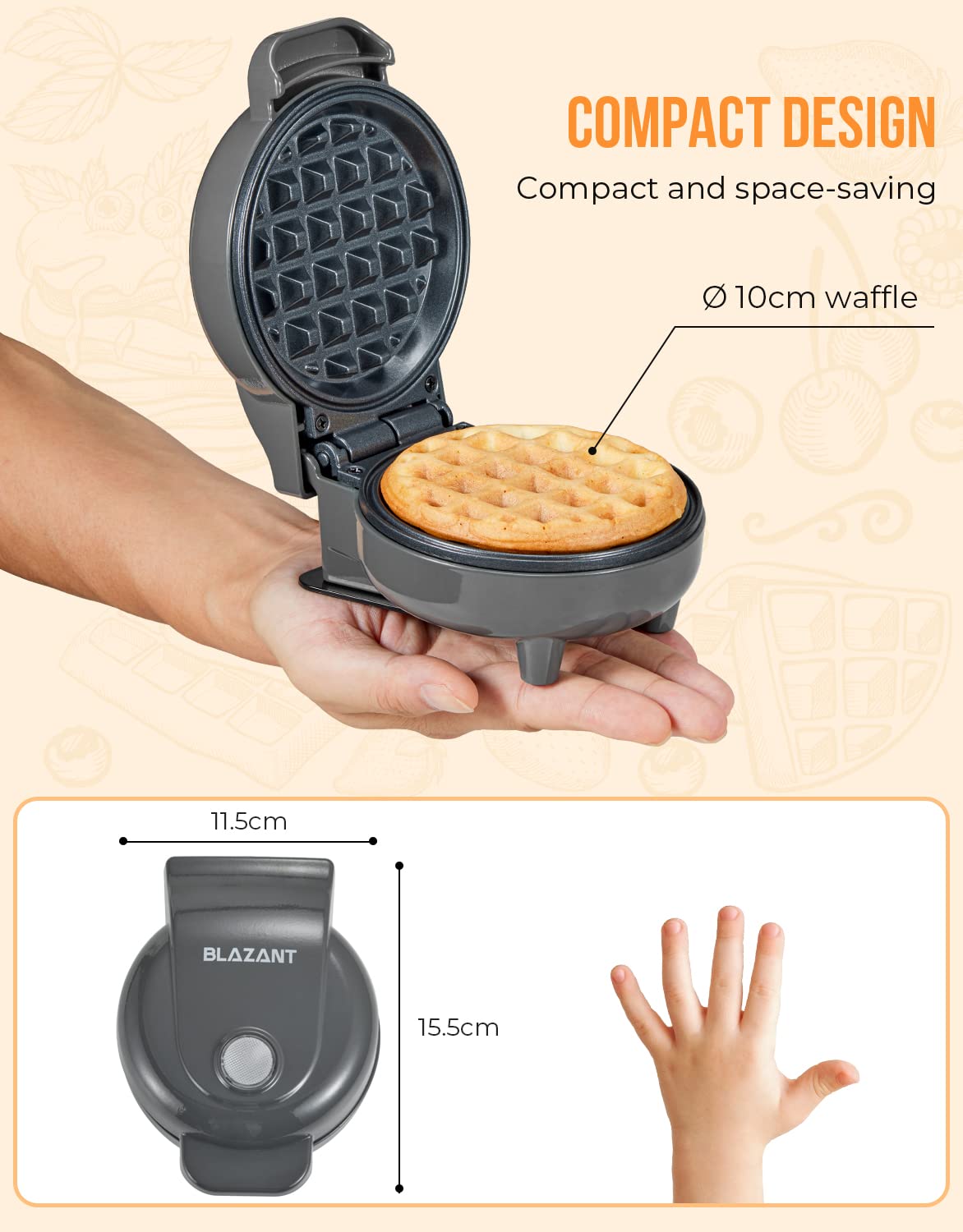 **Mini Waffle Maker - 4 Inch Round Nonstick Waffle Iron, 550W Compact Breakfast Maker for Chaffles, Hash Browns & Snacks (Grey) - Perfect for Quick Breakfast, Keto Diet & Small Kitchen Spaces**