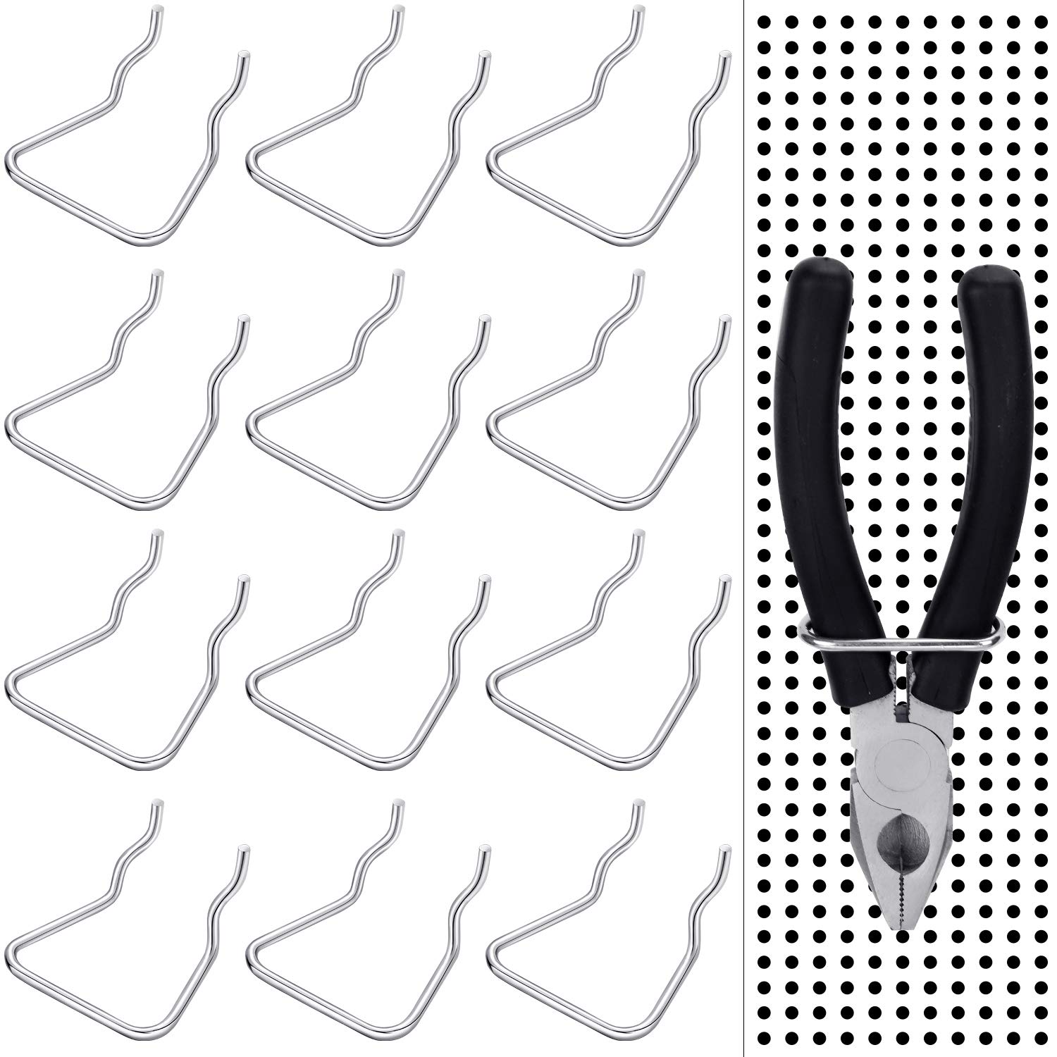 16-Piece Stainless Steel Pegboard Hooks - Shop Organizer for Tools & Accessories