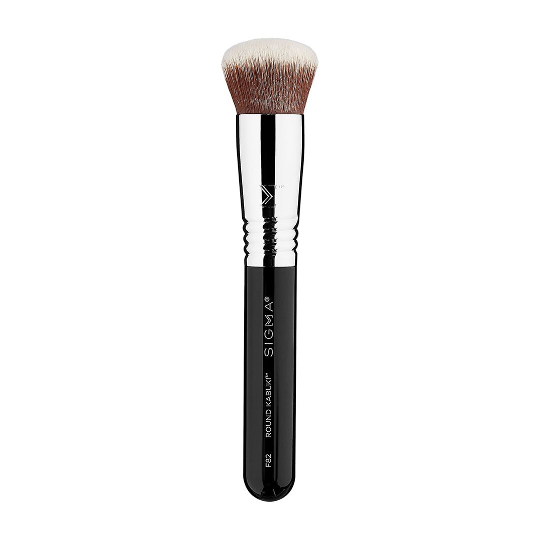 F82 Round Kabuki Makeup Brush - Soft Synthetic Bristles for Flawless Powder & Blush Application - Perfect for Professional Makeup & Everyday Beauty Routine