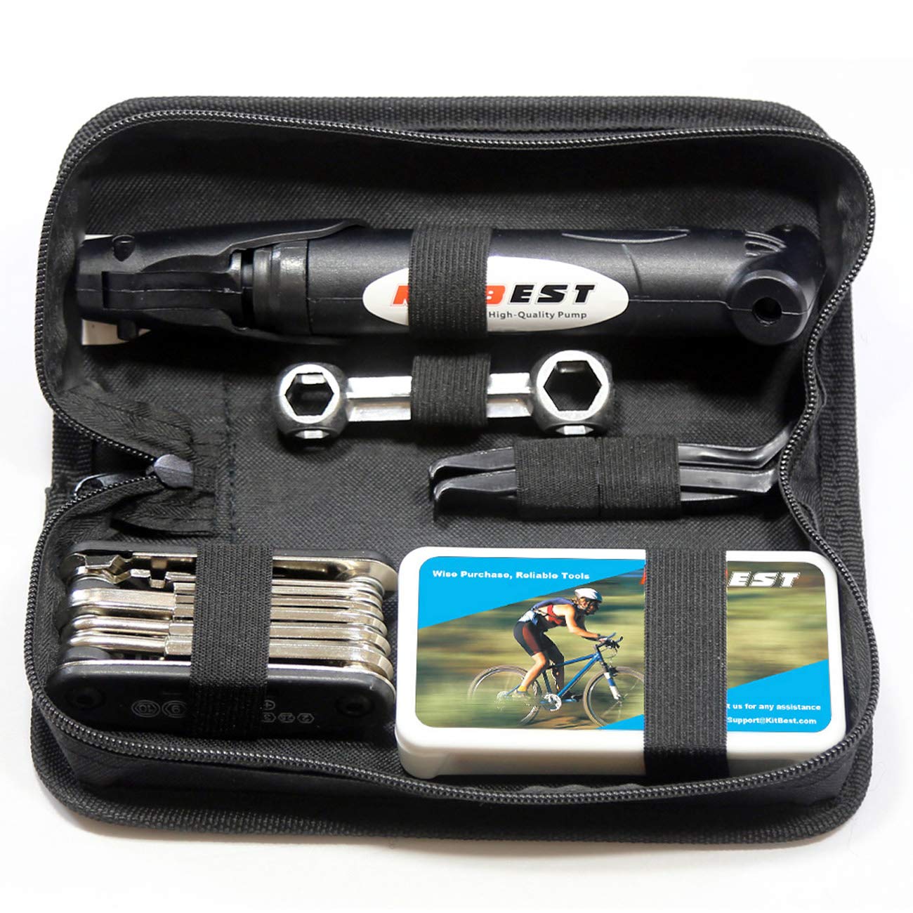 Portable Bike Repair Kit with Tire Pump, Puncture Repair Tools & Multi-Tool Set - Compact Bicycle Maintenance Bag for Emergency Repairs, Camping & Travel Adventures