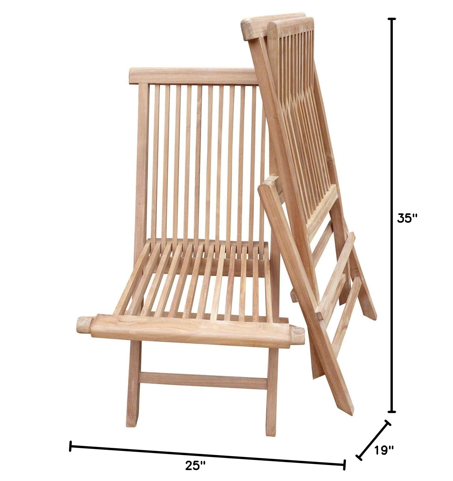 Seven Seas Teak Outdoor Folding Side Chairs (Set of 2) - Solid Teak Wood Patio Furniture for Beach, Poolside & Garden Relaxation