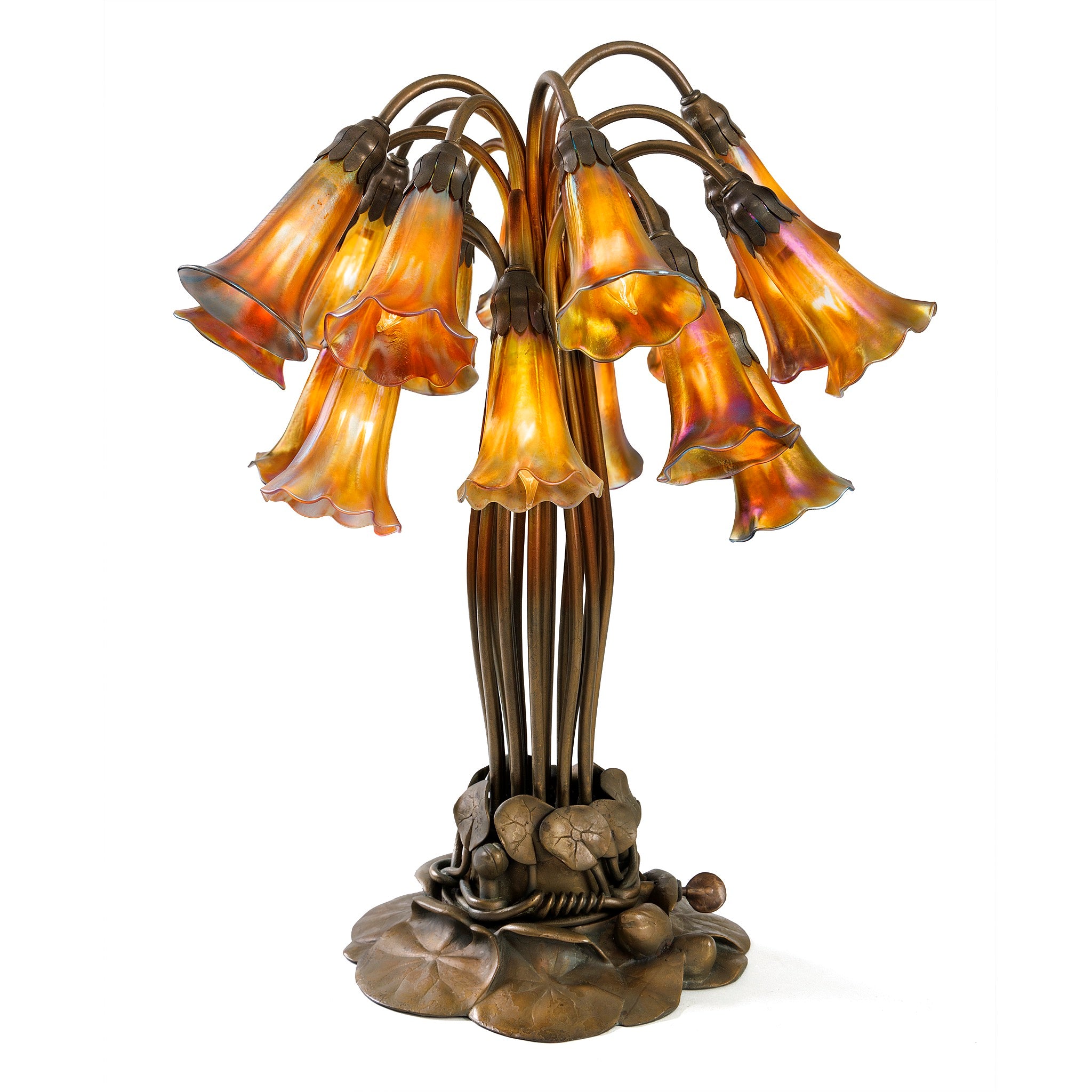 Tiffany Studios New York 18-Light Lily Table Lamp - Vintage Style Tiffany Lamp for Living Room, Bedroom & Office Decor