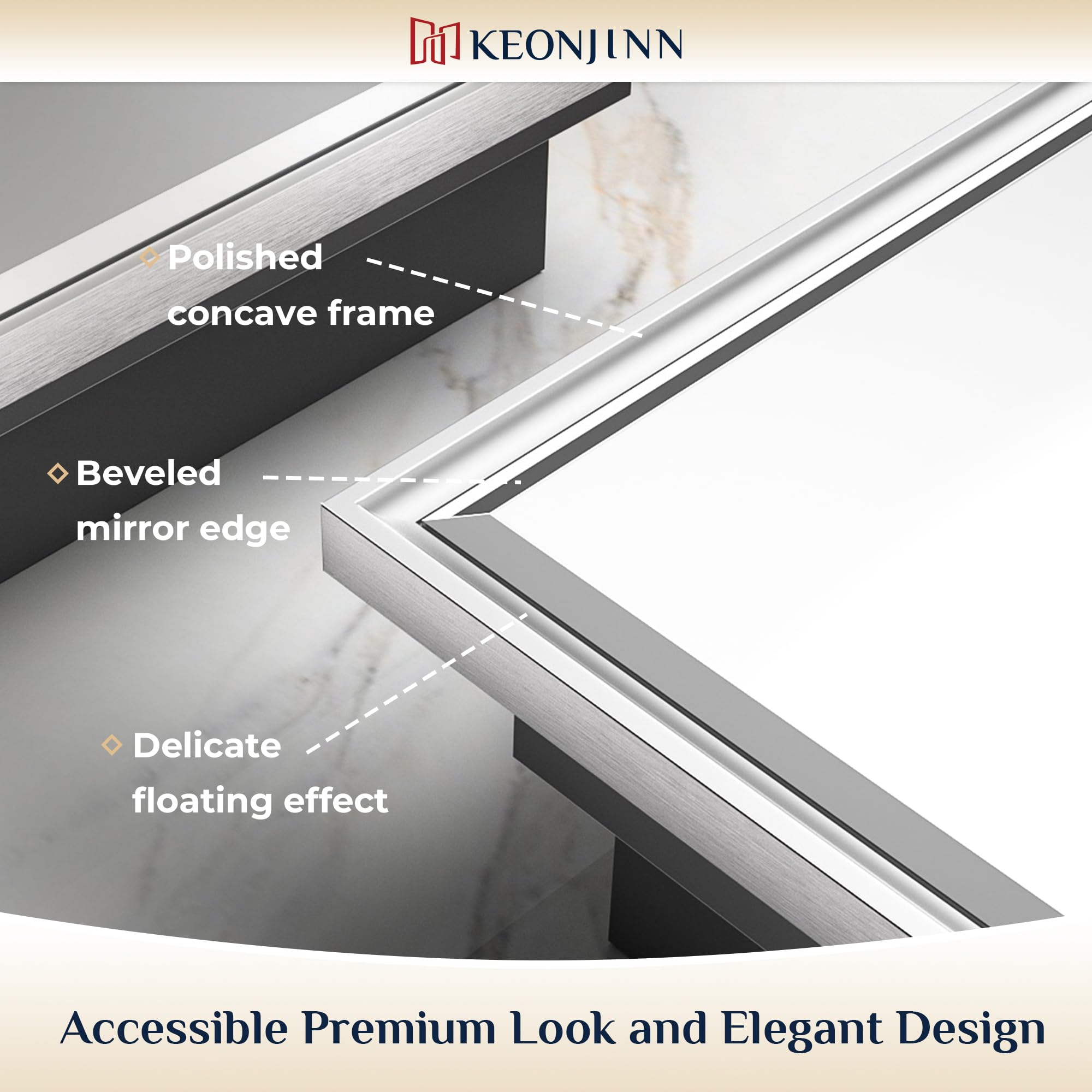 Keonjinn 29.8 x 31.9 Inch Silver Bathroom Medicine Cabinet with Mirror - Aluminum Alloy Frame, Beveled Edges, Recessed or Surface Mount - Modern Metal Medicine Cabinet for Bathroom Vanity - Perfect for Small Bathrooms, Powder Rooms & Home Decor