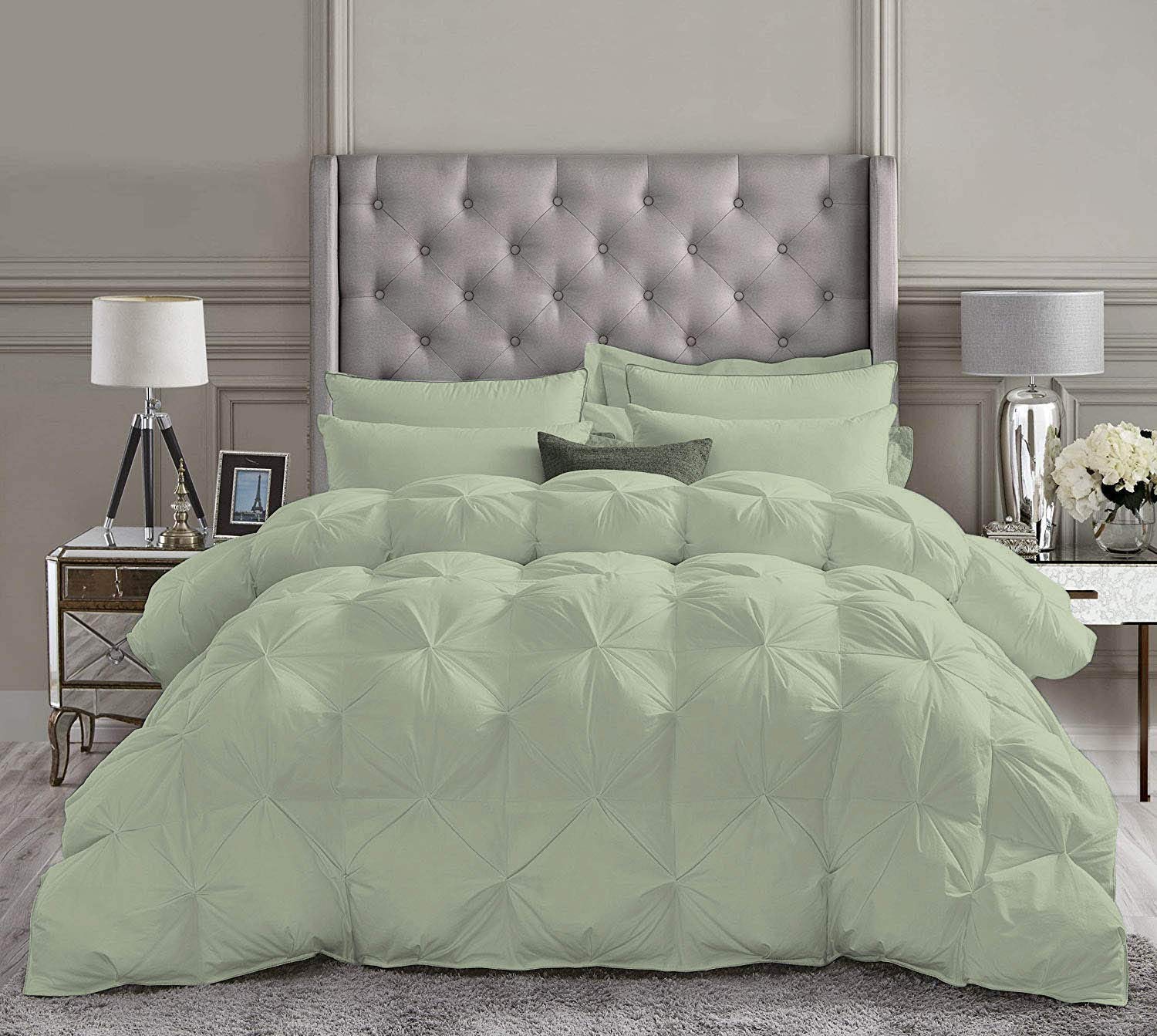 500 GSM Moss Down Soft Pinch Quilt - 5 Piece Super Queen Comforter Set with 4 Pillowcases | 1200 Series Egyptian Cotton Bedding | Luxurious Hotel-Style Bedroom Upgrade for Master Suite or Guest Room
