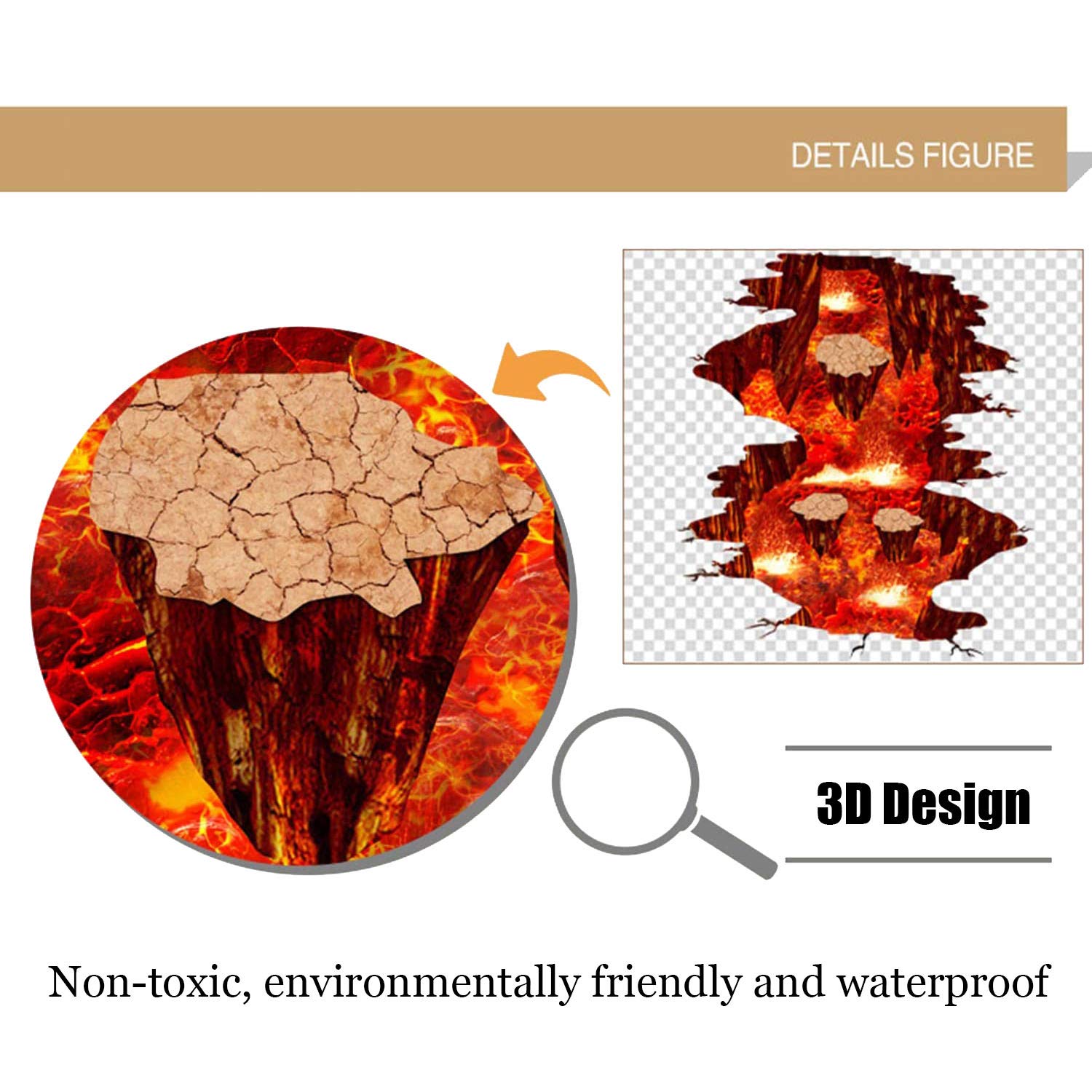 SENGTER 2-Pack Removable 3D Wall Stickers - Volcano Floor Flame & Lava Wall Decals, Suspension Bridge Blaze Wall Art for Living Room, Bedroom, Kids Room - Waterproof Home Decor Mural for Indoor Wall Decoration