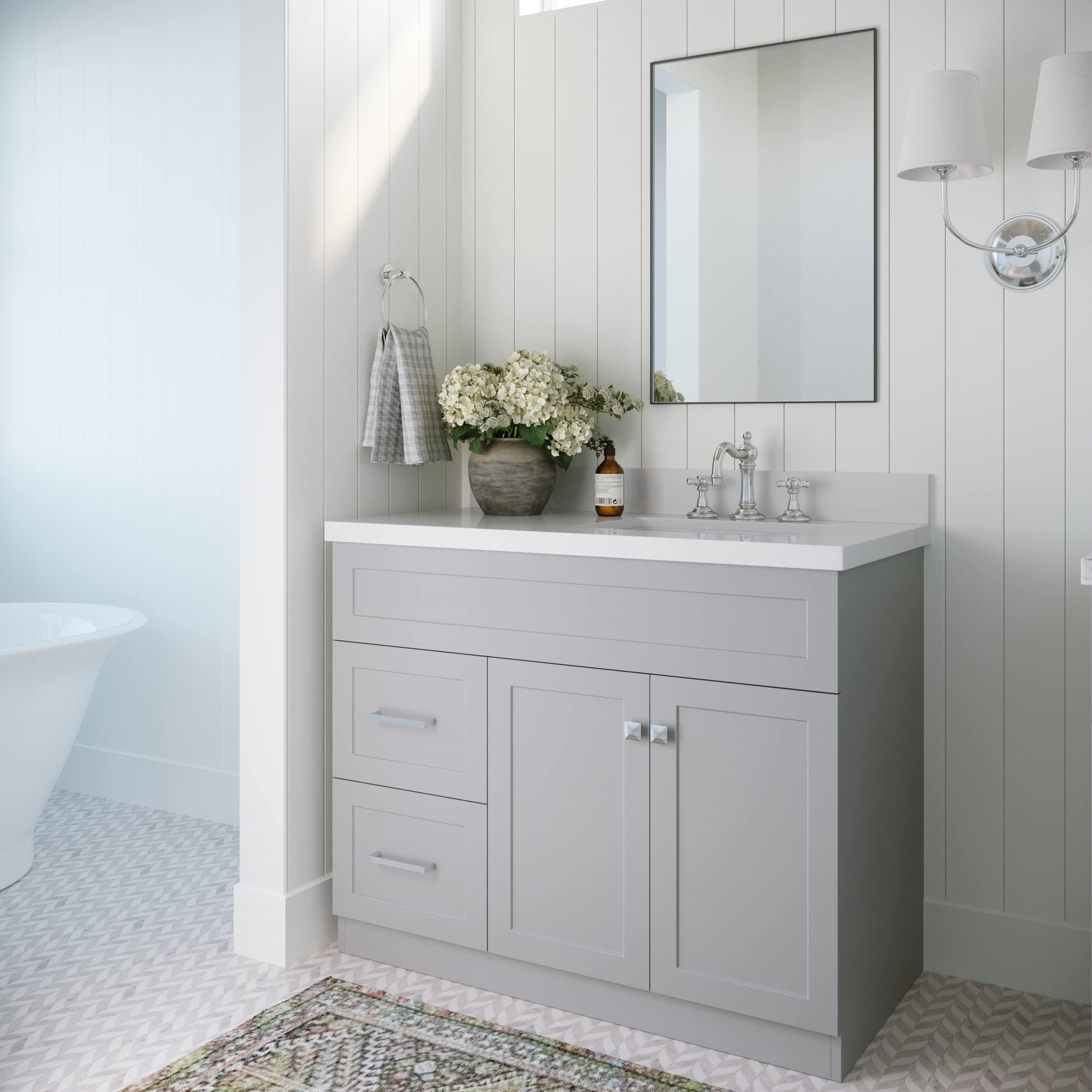 ARIEL Hamlet 43-inch Right Offset Oval Bathroom Vanity with 1.5