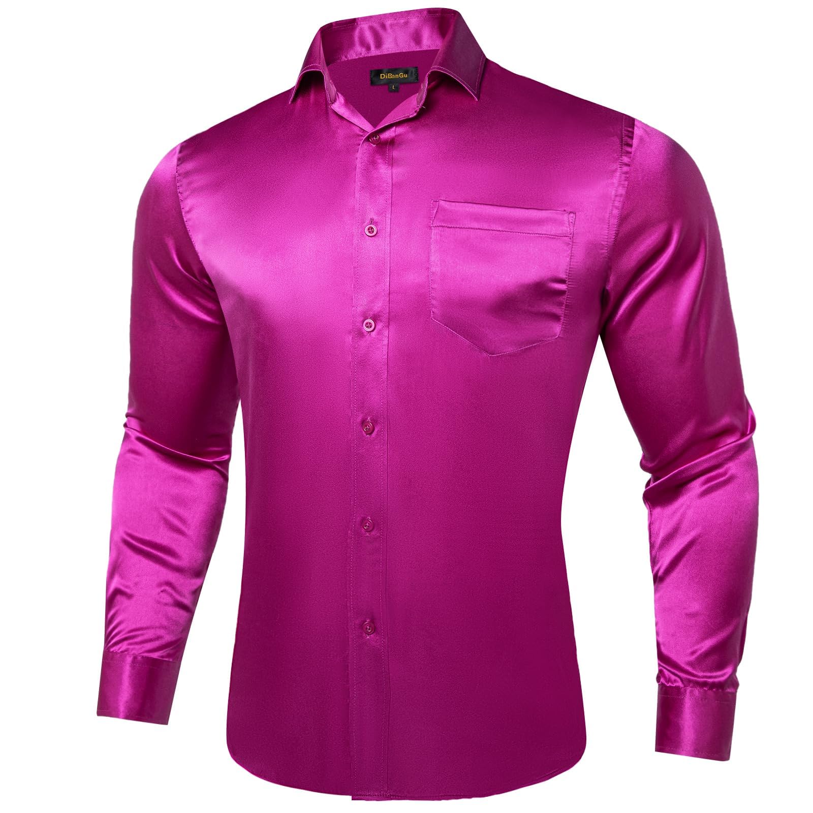 Premium Men's Long Sleeve Satin Dress Shirt - Shiny Button Down Formal Shirt with Pocket, Regular Fit for Wedding, Party & Business Occasions | Elegant Office Wear & Special Event Attire