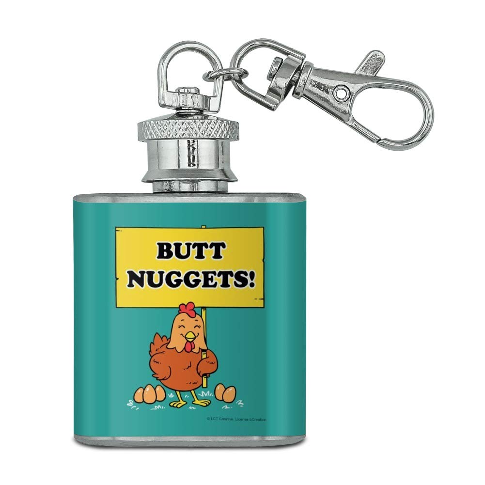 Funny Chicken Egg Mini Flask Keychain - 1oz Stainless Steel Humor Gift for Parties, Travel & Everyday Carry
