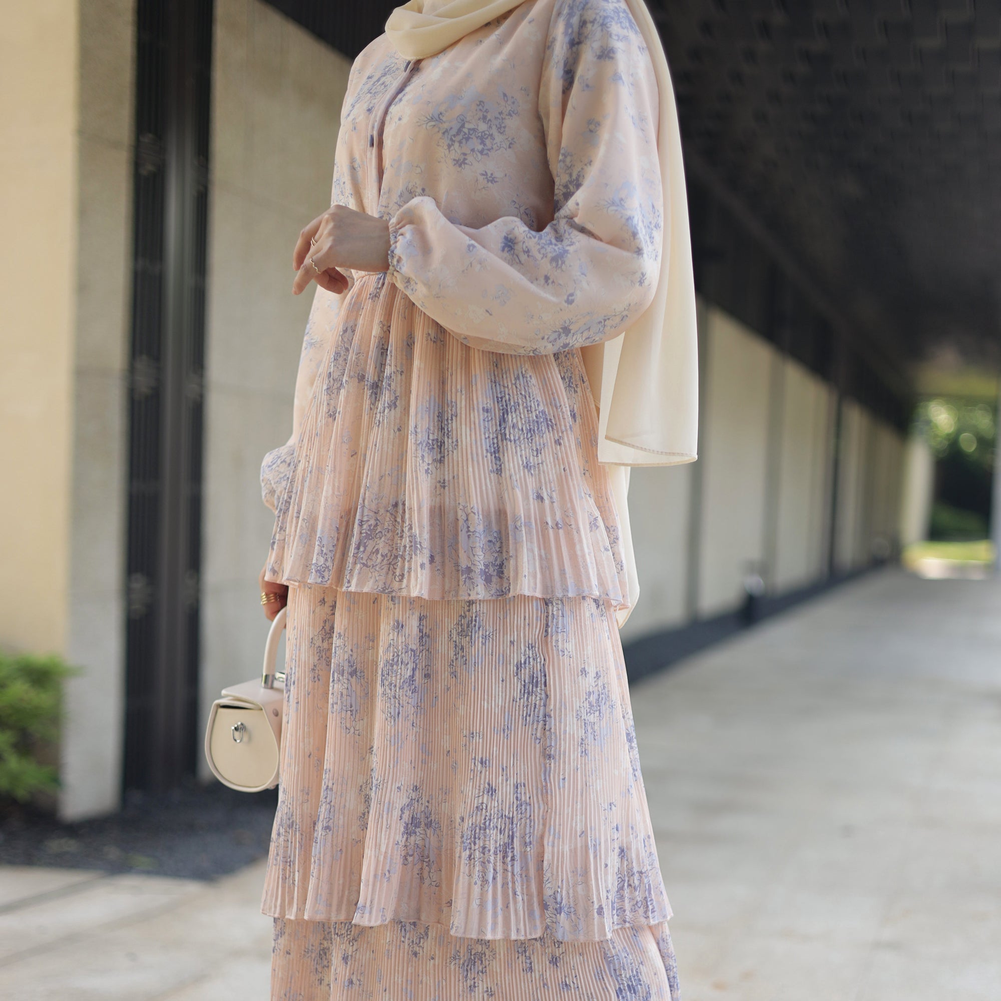 Fleur Maxi Dress in Peach Gray - Elegant Flowy Long Dress for Women, Perfect for Summer, Beach, and Special Occasions