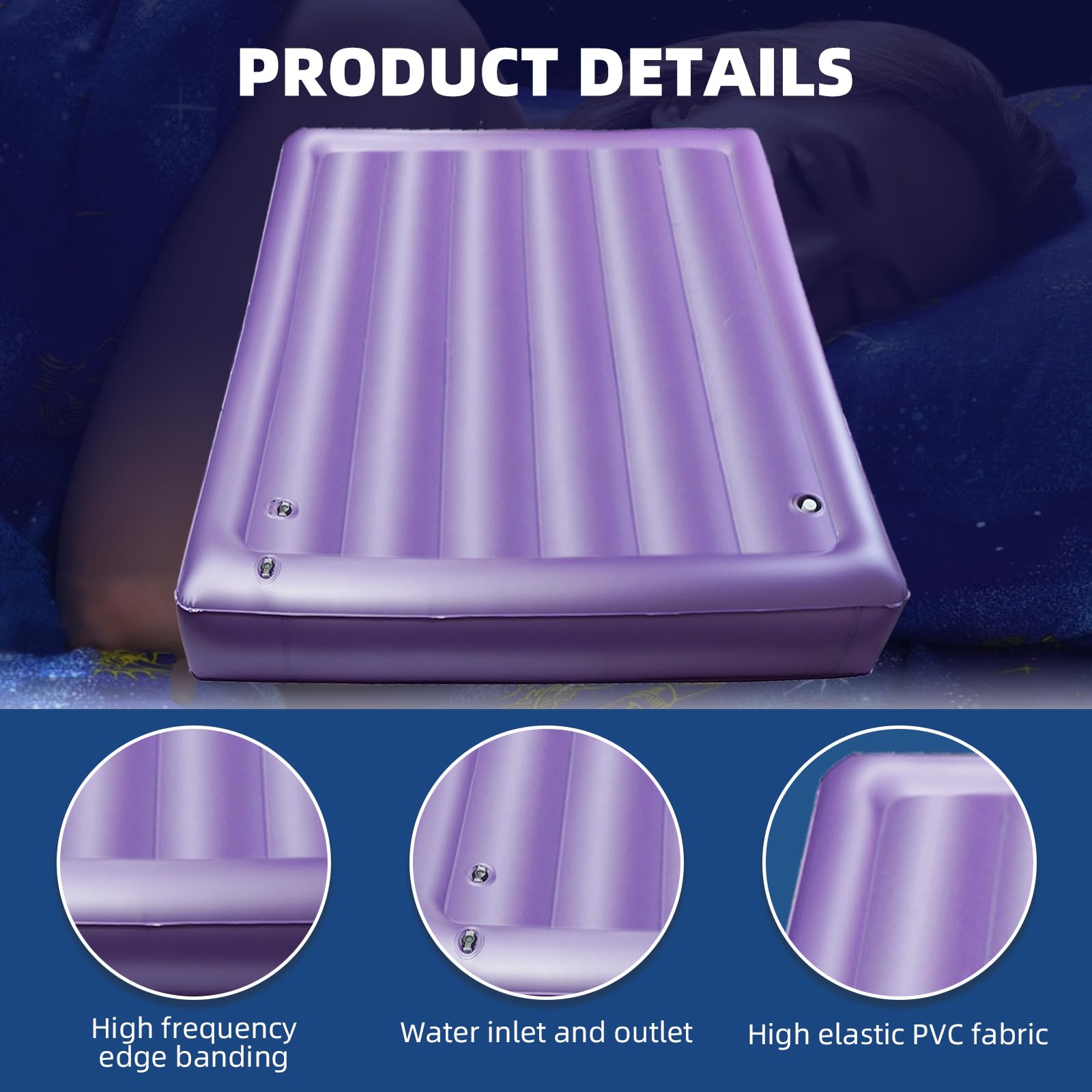 Ergonomic PVC Water Bed Mattress - Medium Wave, 50% Full, Double Exhaust Holes | Durable & Foldable Softside Waterbed Set (Twin 39x75) for Home, Dorm, or Guest Room Relaxation