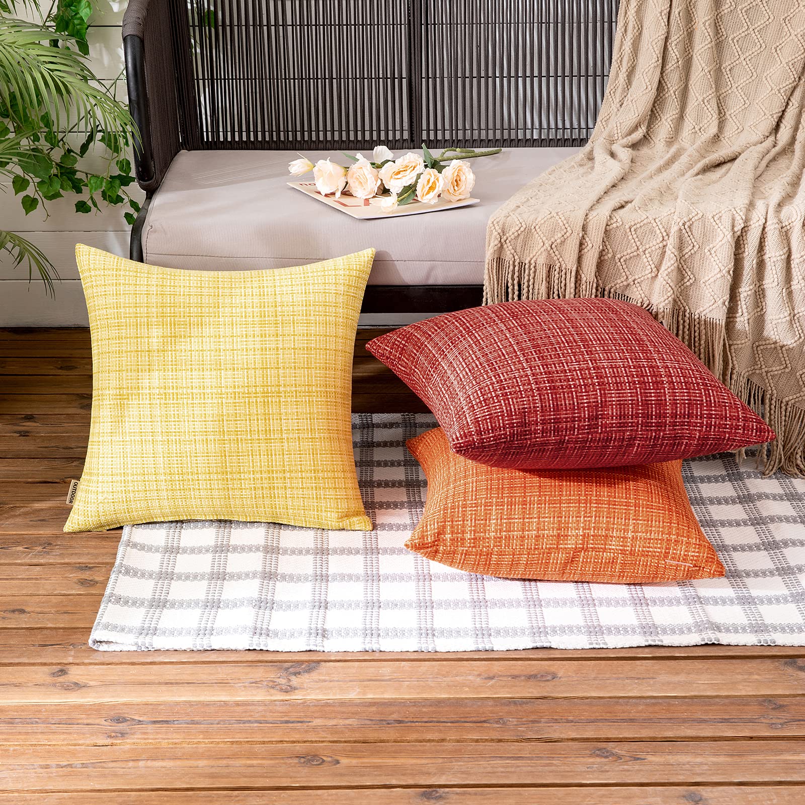 MIULEE Waterproof Outdoor Throw Pillow Covers 20x20 Inch - Farmhouse Decorative Cushion Covers for Patio, Garden, Sofa & Tent (Pack of 2, Yellow) - Perfect for Outdoor Furniture, Camping & Home Decor