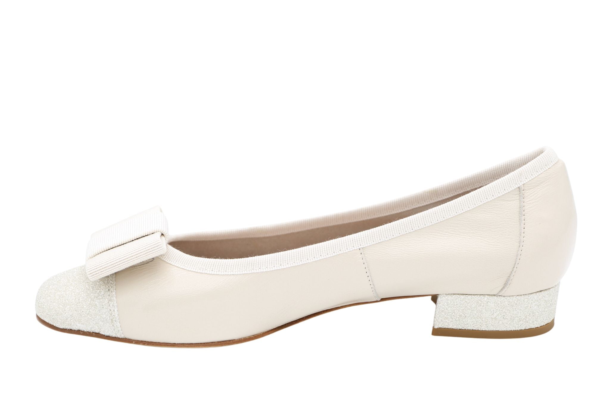 FABUCCI Women's Comfortable Cream Leather Ballet Flats with Bow - Elegant & Lightweight Shoes for Work, Casual Wear & Travel
