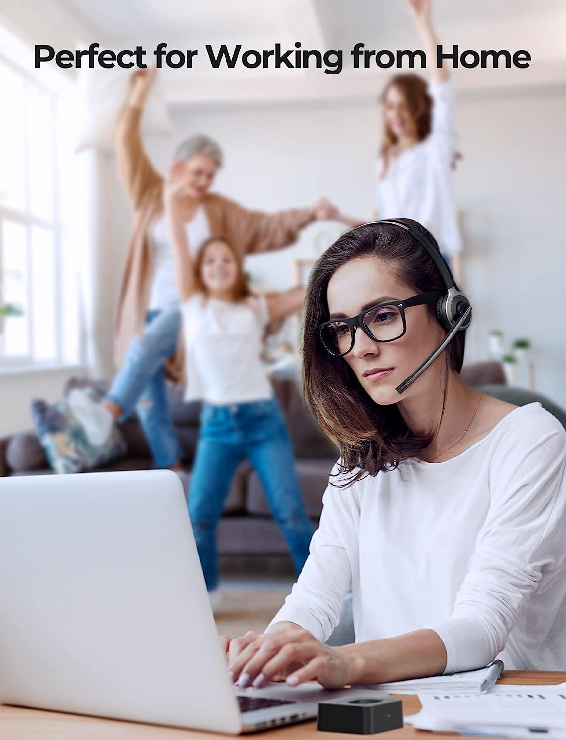 Mpow Wireless Headset with Noise Cancelling Mic & USB Dongle for PC - Perfect for Online Meetings, Gaming & Remote Work