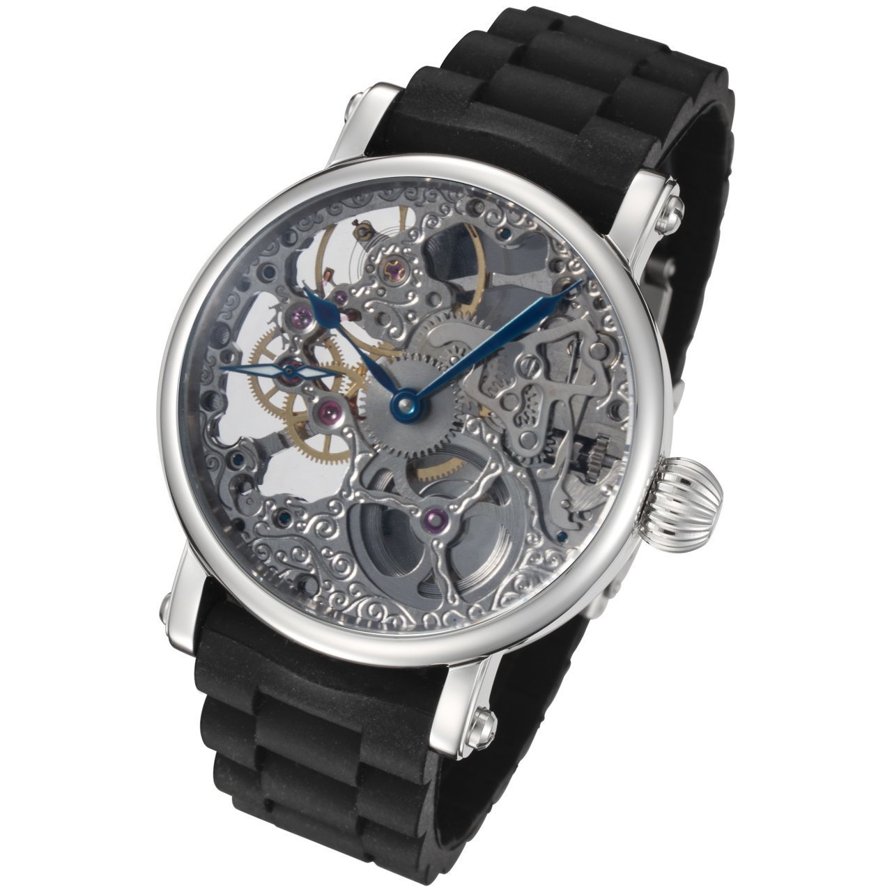 Rougois Hand Wind Mechanical Watch for Men - Classic Vintage Style with Durable Rubber Strap - Perfect for Business, Casual Wear & Outdoor Activities