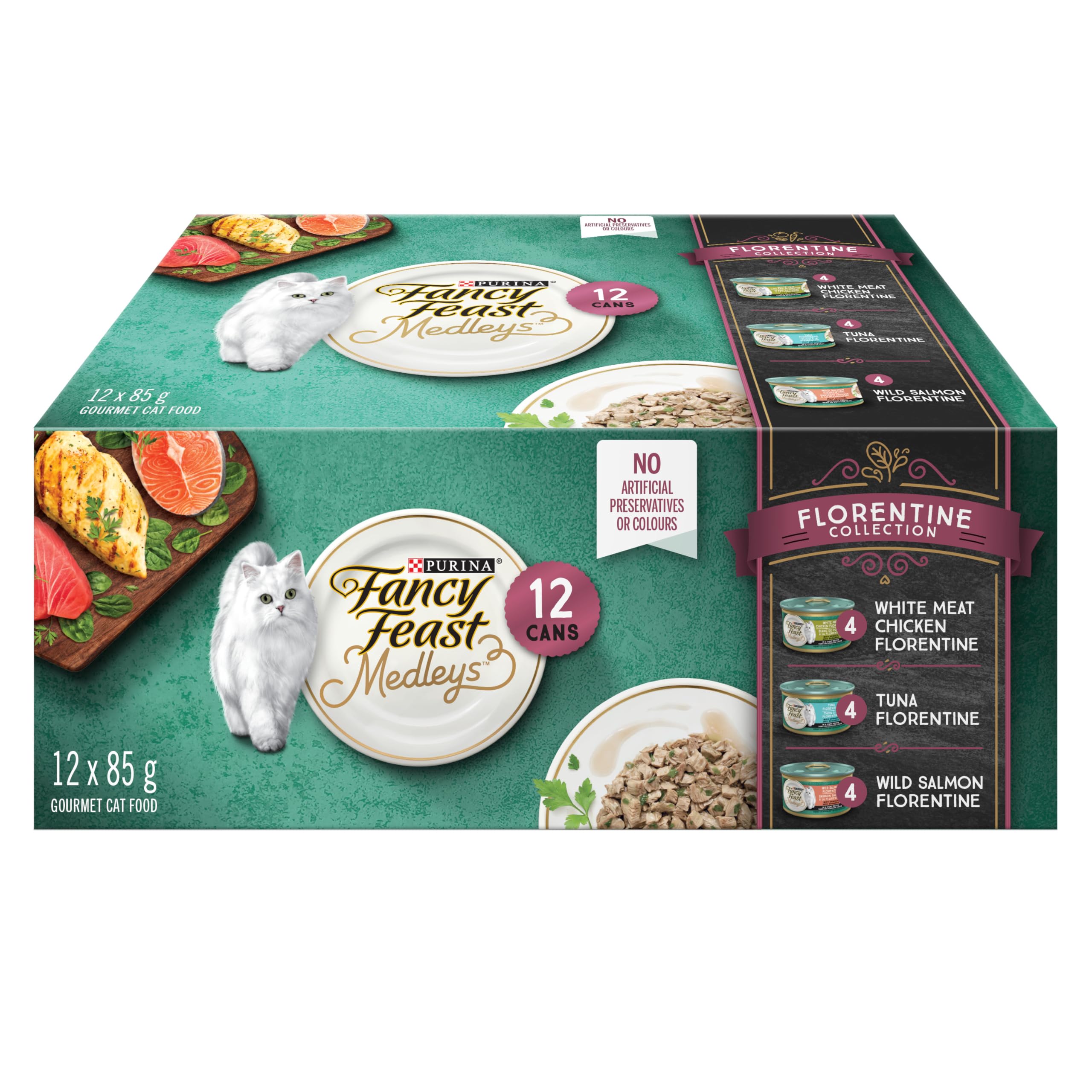 Fancy Feast Medleys Wet Cat Food - Florentine Collection Variety Pack (3 Flavors, 85g x 12 Cans) | Gourmet Cat Food for Adult Cats | Perfect for Mealtime, Travel & Special Treats