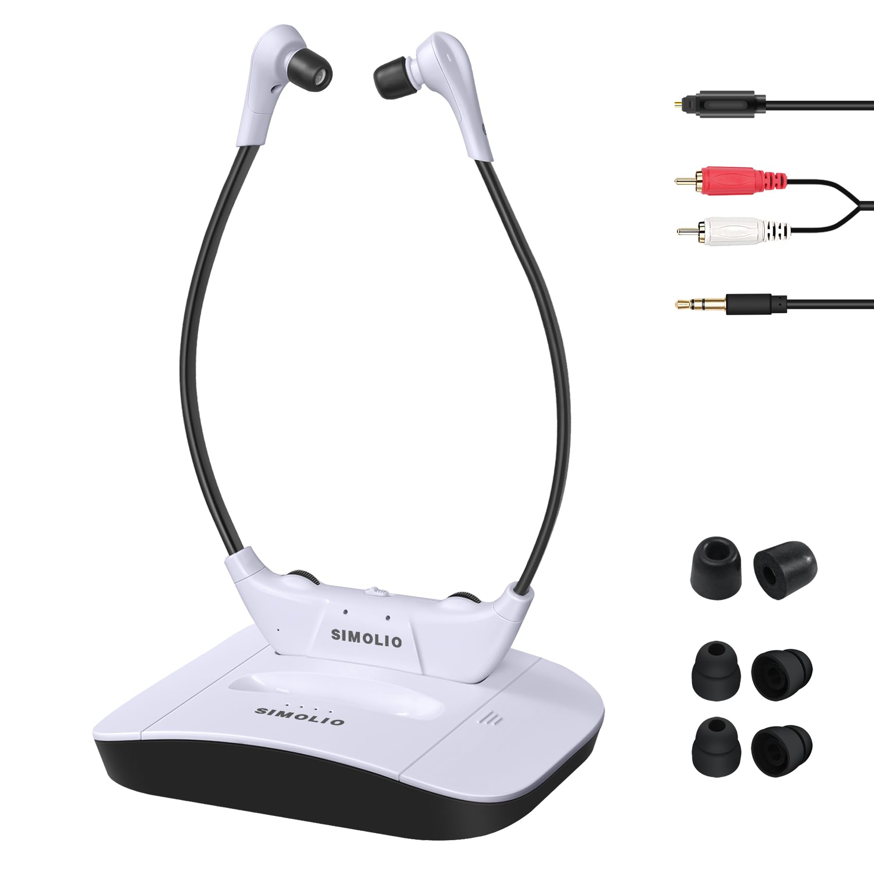 SIMOLIO Digital Wireless TV Headset with Spare Battery - Wireless Headphones for Seniors & Hearing Impaired - Optical Audio Earphones for Smart TVs - Sound Amplifier SM-824D1 - Perfect for Late Night Viewing & Private Listening Without Disturbing Others