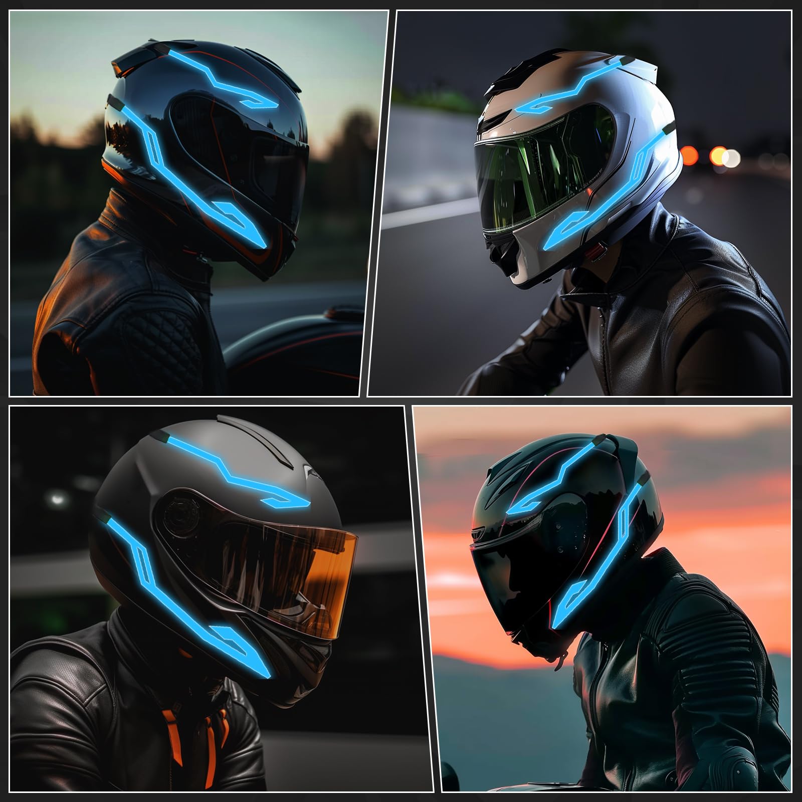Waterproof LED Helmet Light Bar - 4in1 Cold Light Strip for Motorcycle Night Riding Safety (Ice Blue)