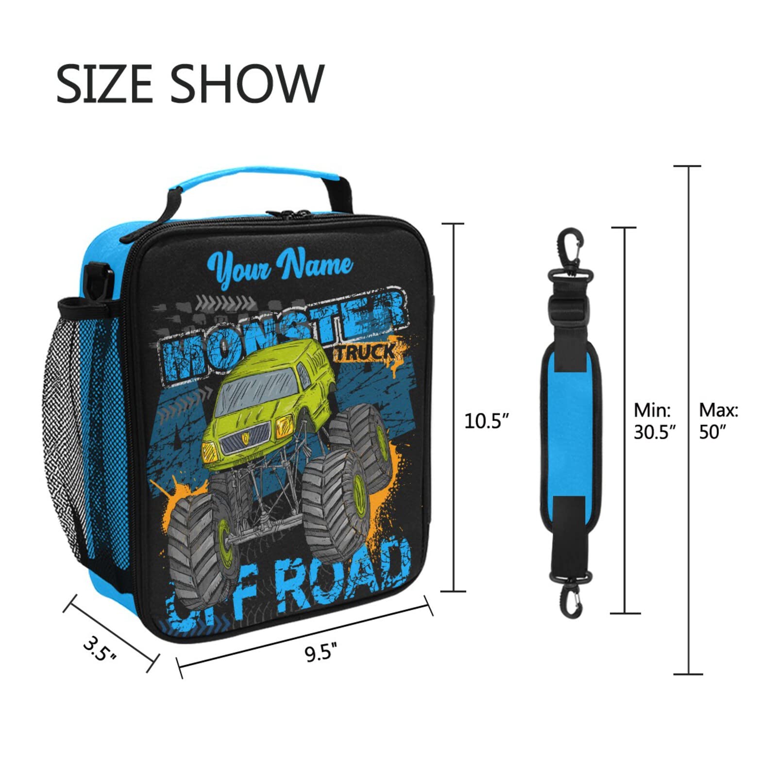 Personalized Monster Truck Insulated Lunch Box for Kids - Reusable School Lunch Tote for Boys & Girls - Perfect for School, Travel & Outdoor Activities