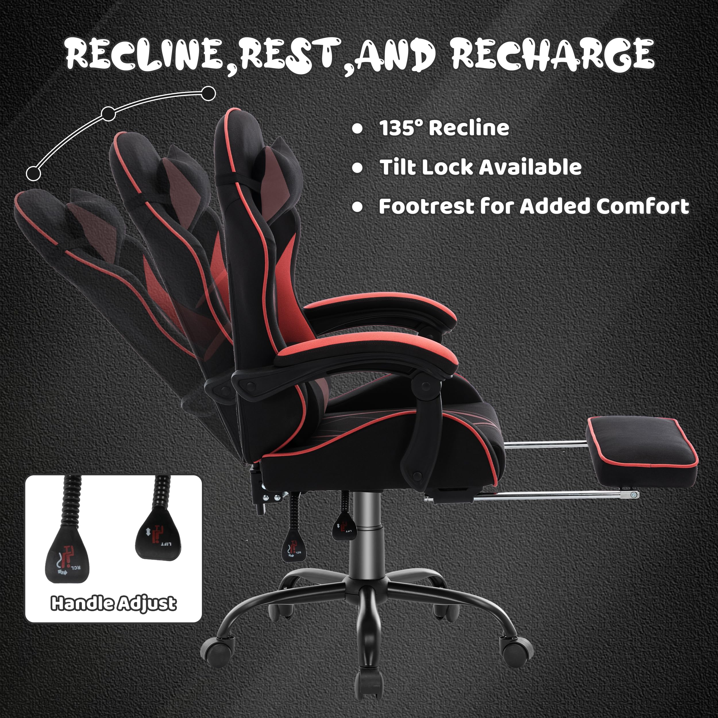 Ergonomic Gaming Chair for Kids & Teens - Adjustable Racing Computer Chair with Footrest & Lumbar Support - Reclining PC Game Chair for Girls & Boys - Perfect for Gaming, Studying & Home Office (Black)