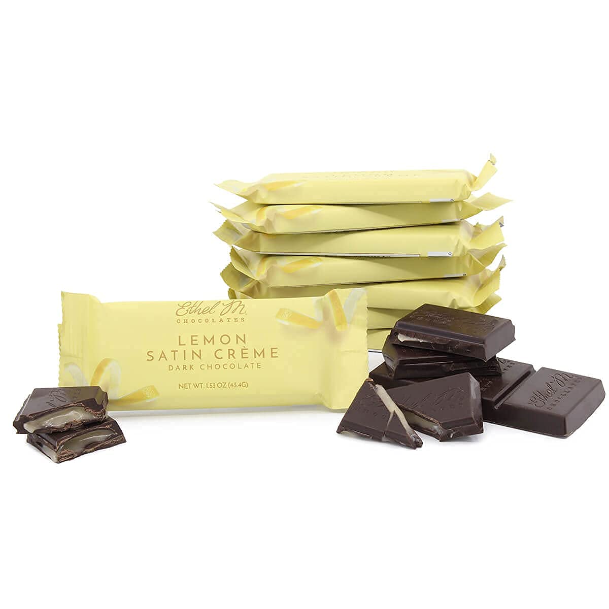 Premium Dark Chocolate Lemon Satin Crème Bars by Ethel M - Box of 24 Individually Wrapped Bars with Sweet & Tart Lemon Filling - Gourmet Chocolate Gift for Holidays, Birthdays & Corporate Events