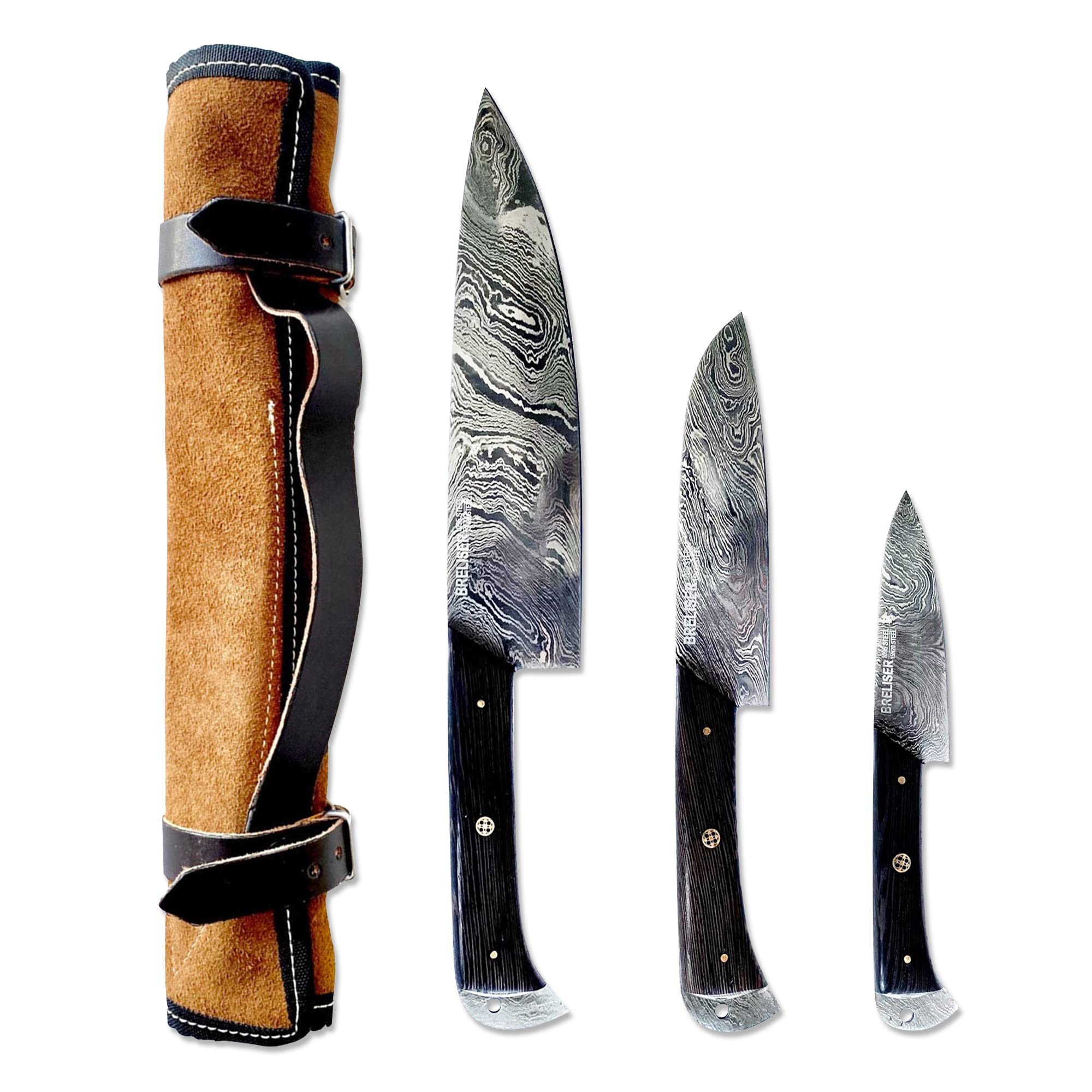 Premium 3-Piece Damascus Steel Knife Set - Professional Chef Knife, Santoku Knife & Paring Knife with Wenge Wood Handles - Perfect for Home Cooking, Professional Kitchens & Chef Gifts