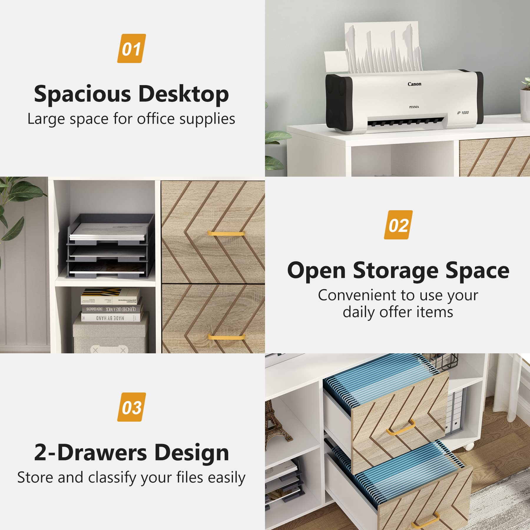 Tribesigns 2-Drawer File Cabinet - Large Mobile Lateral Filing Cabinet for Letter Size Documents | Printer Stand with Storage Shelves & Rolling Wheels | Perfect for Home Office Organization (White)