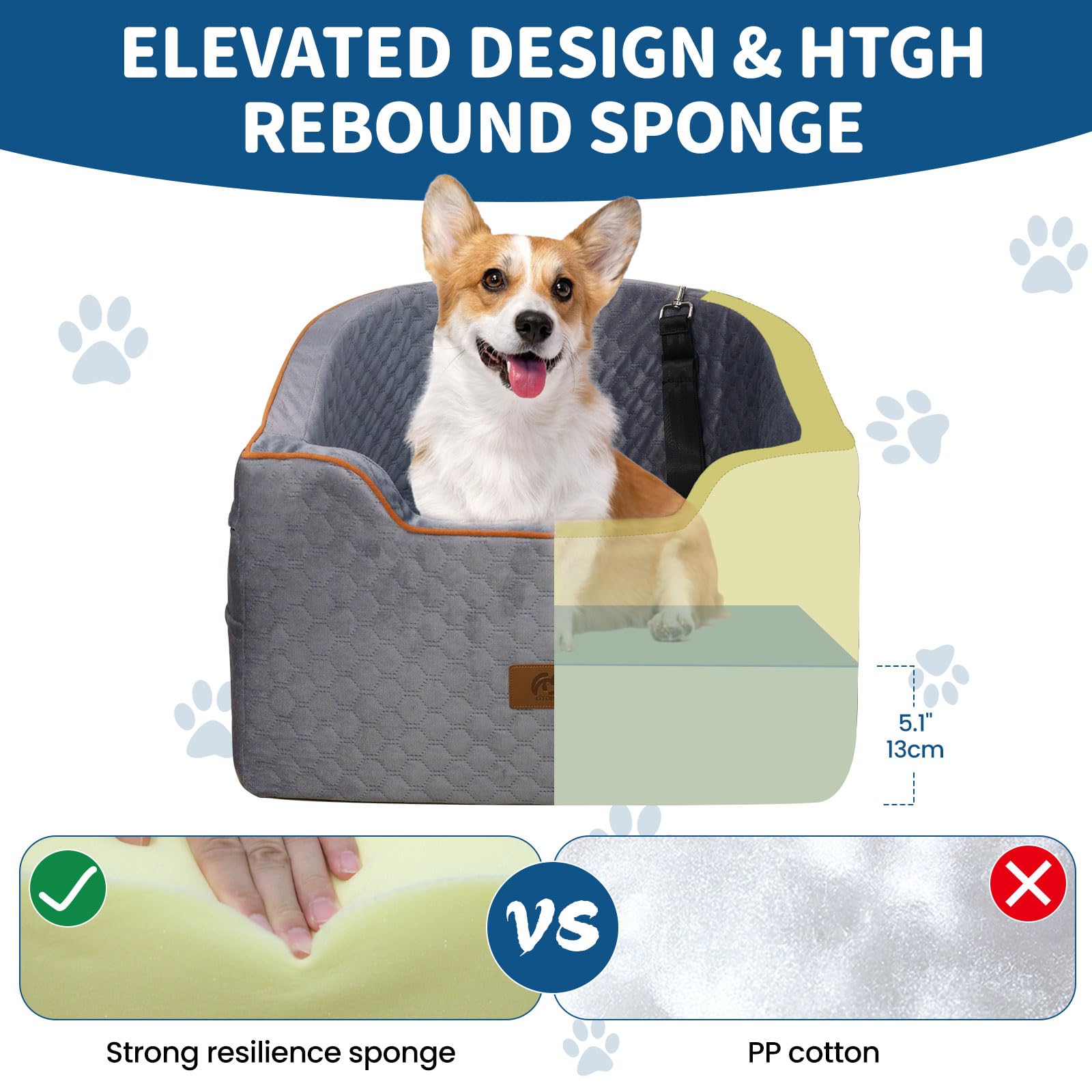 OTOB Dog Car Seat for Small & Medium Dogs Under 37lbs - Washable Memory Foam Pet Booster Seat with Storage Pockets & Safety Belts | Detachable Travel Bed for Car | Perfect for Road Trips & Daily Commutes