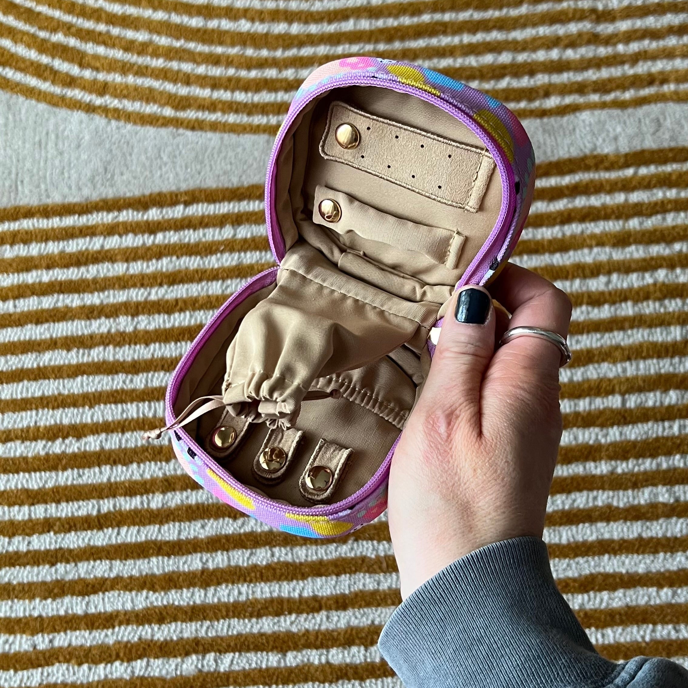 Elegant Travel Jewelry Case - Eye Love Purple | Portable Jewelry Organizer for Women | Perfect for Vacations, Business Trips & Daily Use