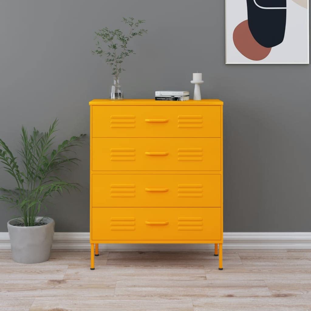 ZQQLVOO Industrial Storage Cabinet - Mustard Yellow Steel Chest of Drawers 31.5