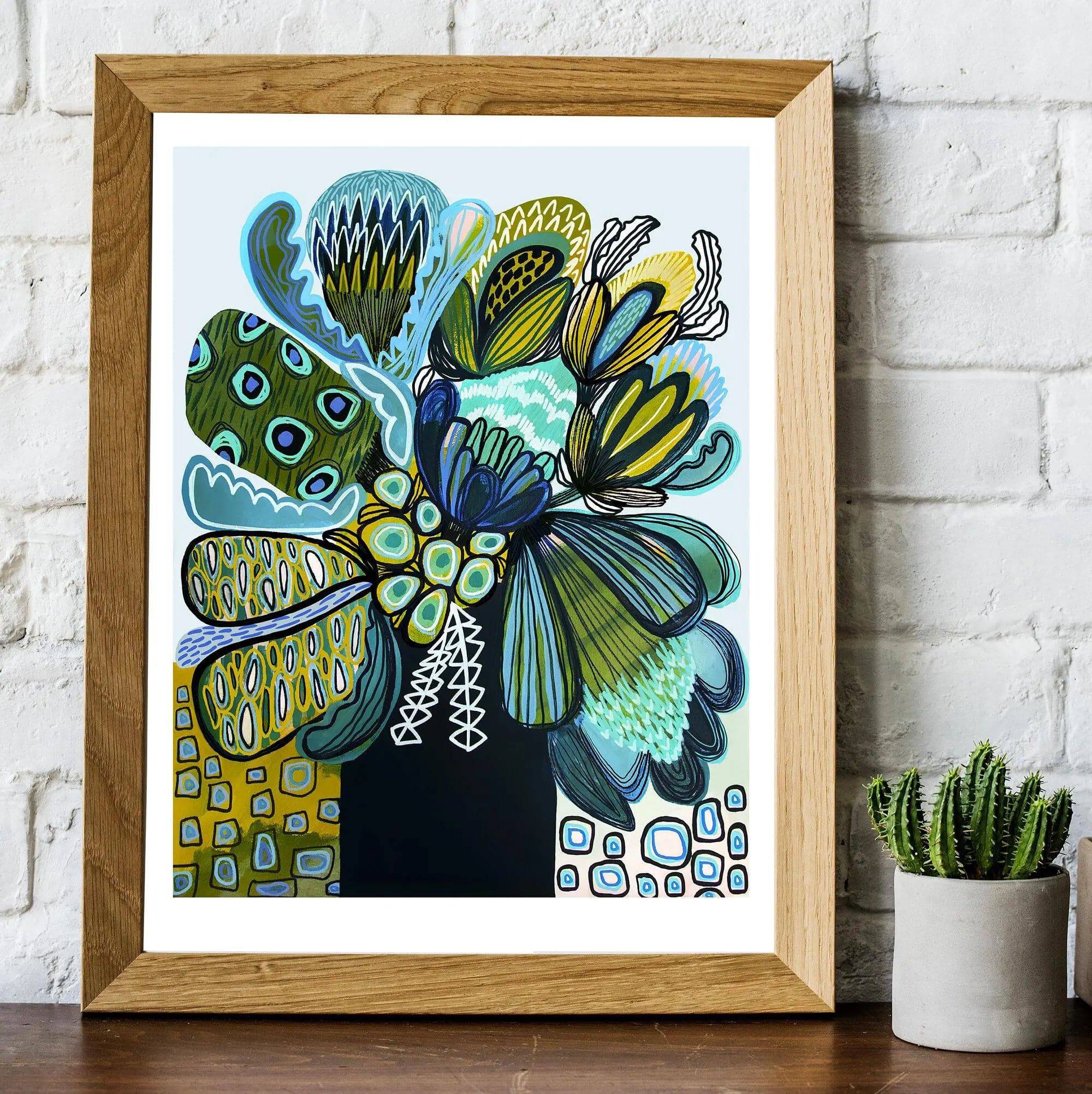 Australia Blue Proteas Art Print - High-Quality Floral Wall Decor for Home & Office | Perfect for Living Room, Bedroom, and Gift Giving