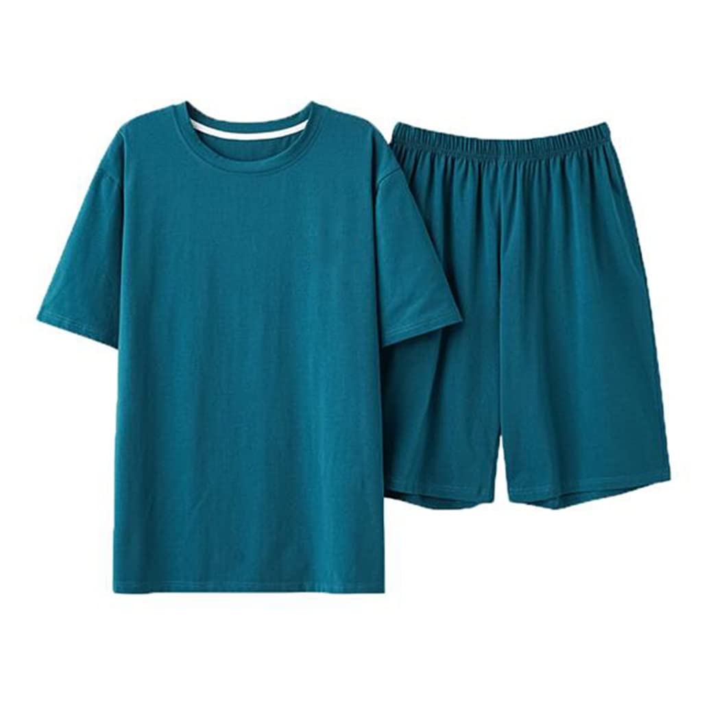 Men's Cotton Summer Pajama Set - Short Sleeve & Shorts Homewear for Hot Weather | Lightweight Sleepwear for Lounging & Nighttime Comfort (Color A, Size L)