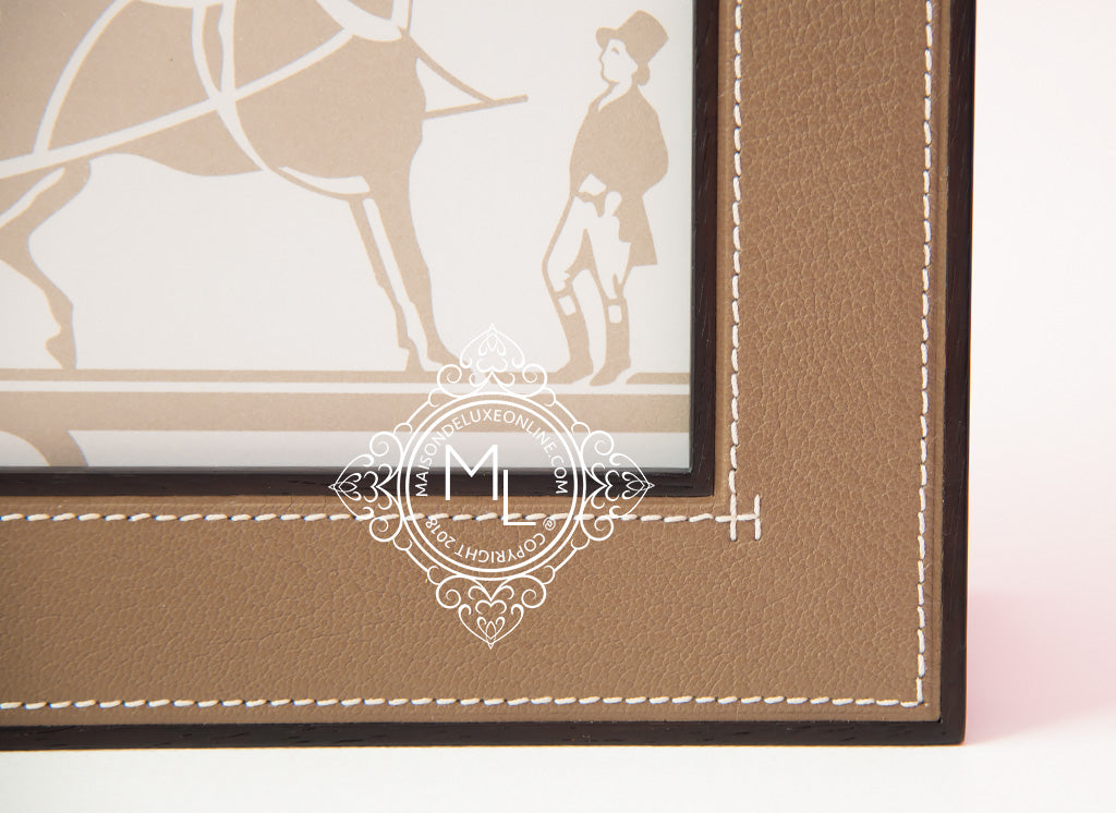 Hermes Classic Pleiade Etoupe Leather Photo Frame - Elegant Picture Display for Home & Office Décor | Perfect for Family Photos, Wedding Memories & Gift Giving