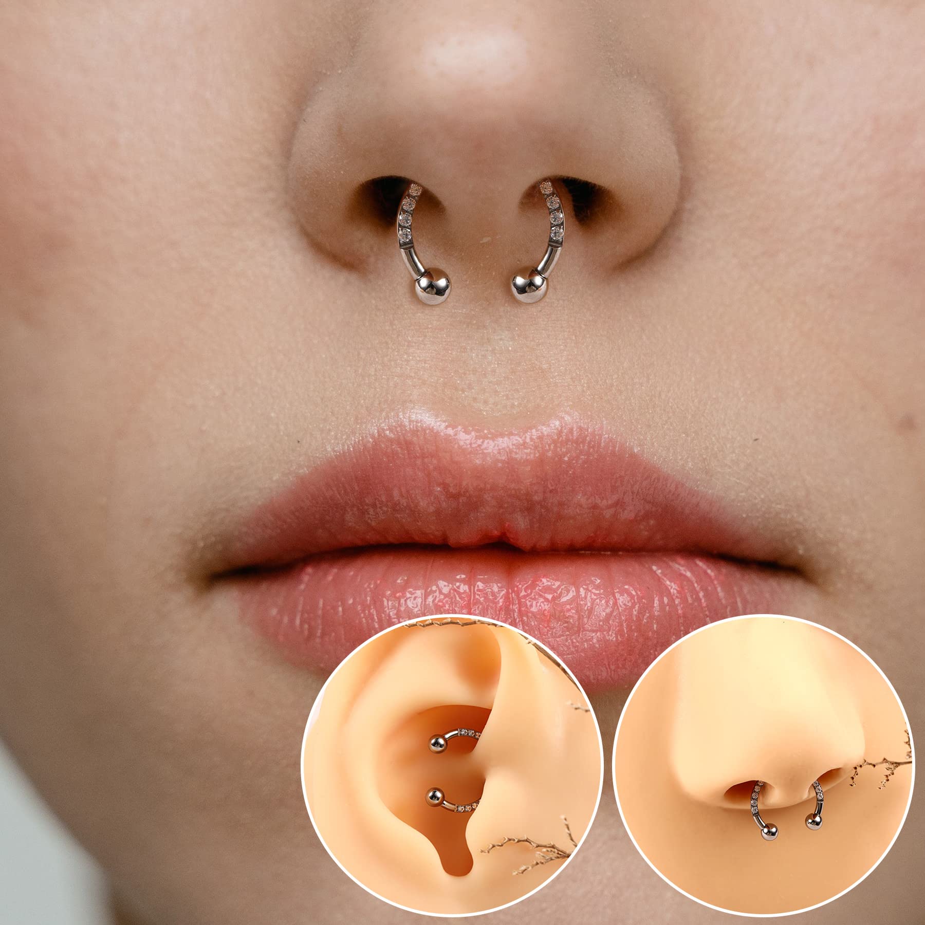 Melighting Titanium Septum Rings - 16G G23 Nose Hoop with Clear CZ | Hypoallergenic Body Jewelry for Women & Men | Perfect for Septum, Daith, Helix, Tragus Piercings | Great for Everyday Wear, Parties & Special Occasions