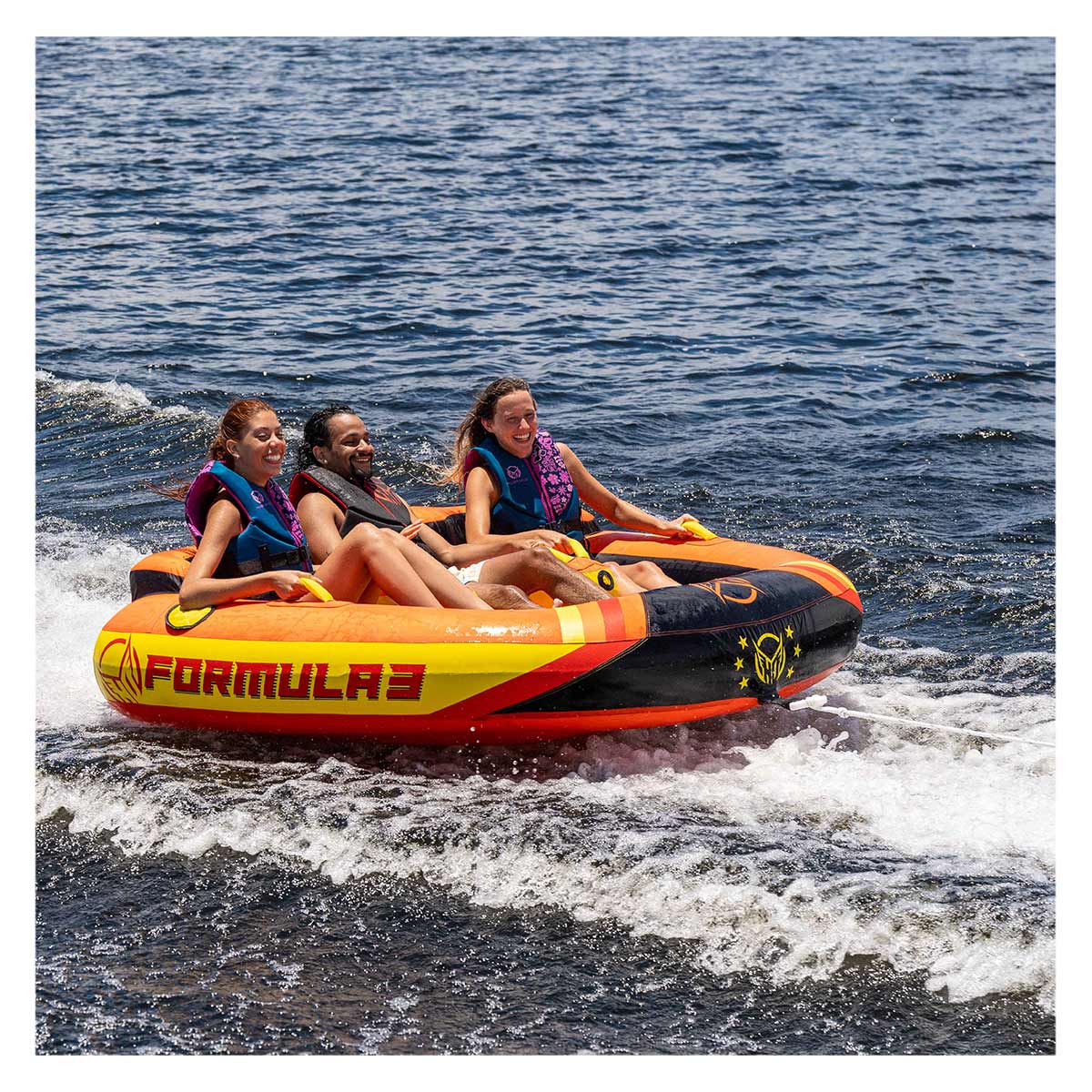 HO Sports Formula 3 Towable Tube - 3 Rider Inflatable Water Tube for Boating & Lake Fun - Perfect for Family & Friends Water Sports