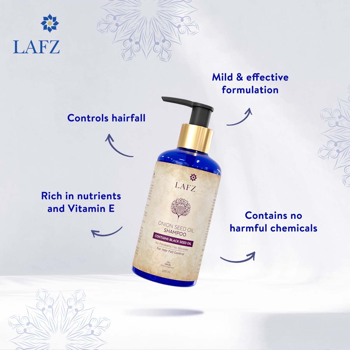 Lafz Onion Seed Oil Shampoo for Hair Fall Control - Red Onion & Black Seed Oil with Vitamin E - 200ml - Promotes Hair Growth & Reduces Breakage for Thicker, Healthier Hair - Ideal for Daily Use & Damaged Hair Repair