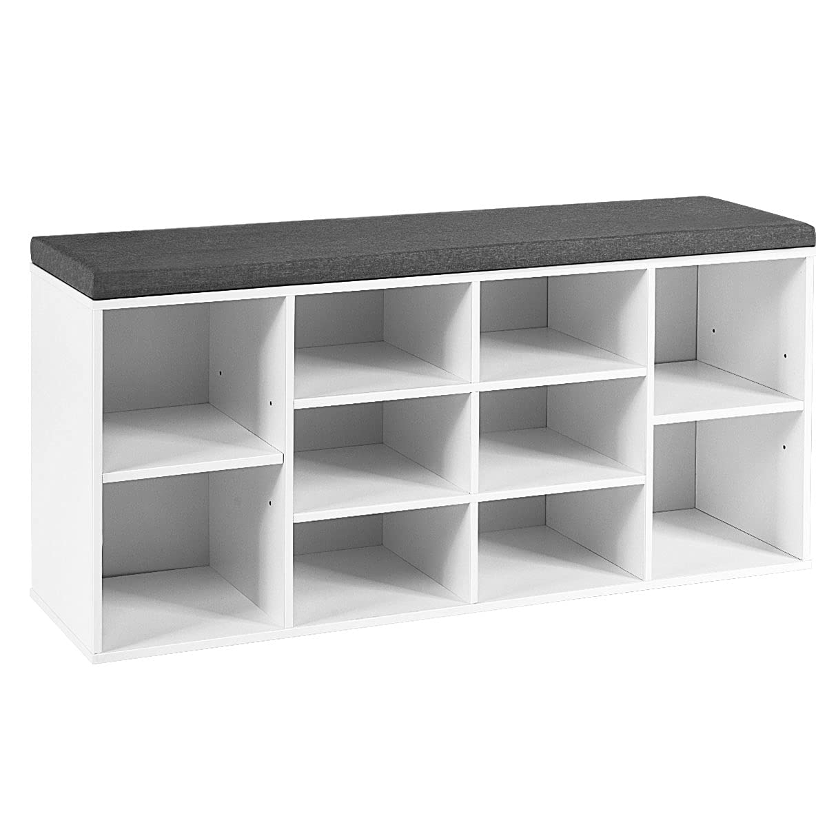 Giantex Shoe Storage Bench with Cushion - 10-Cubbies Adjustable Shoe Organizer for Entryway, Living Room, Bedroom | Entryway Shoe Rack Bench with Adjustable Shelves | Perfect for Hallway, Closet & Mudroom Organization (White)