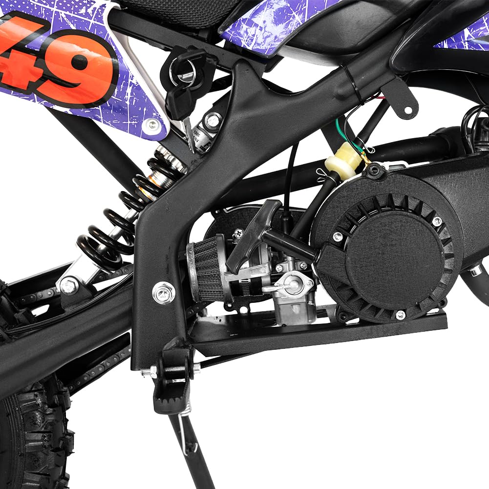 49CC Kids Dirt Bike - 2-Stroke Gas Powered Mini Bike for Off-Road & Trail Riding - Front & Rear Disc Brakes, Speeds Up to 40MPH, 220LBS Weight Capacity (Black) - Perfect for Backyard Adventures, Off-Road Trails & Youth Motocross Training