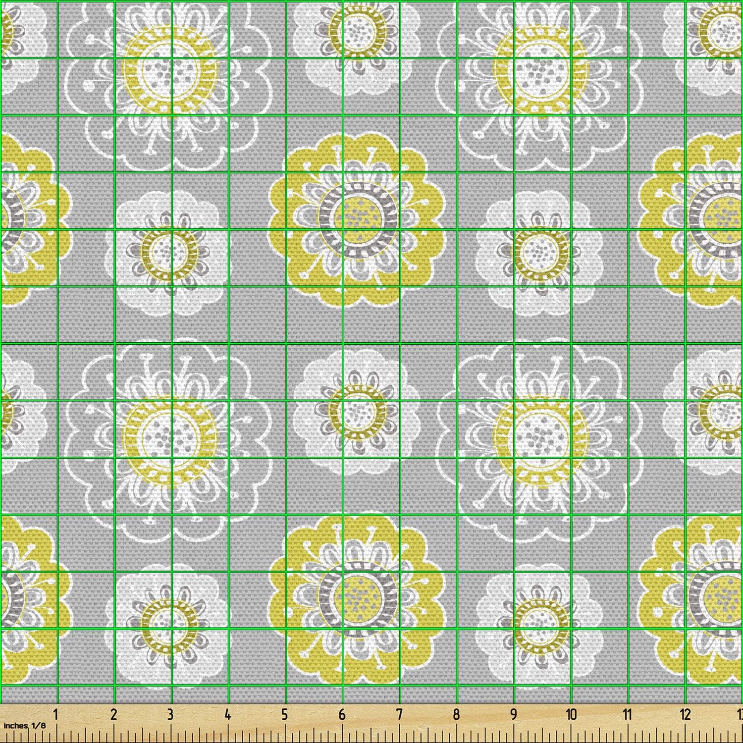 Ambesonne Grey Yellow Floral Fabric - 10 Yards for Upholstery & Home Decor - Perfect for Curtains & Pillows