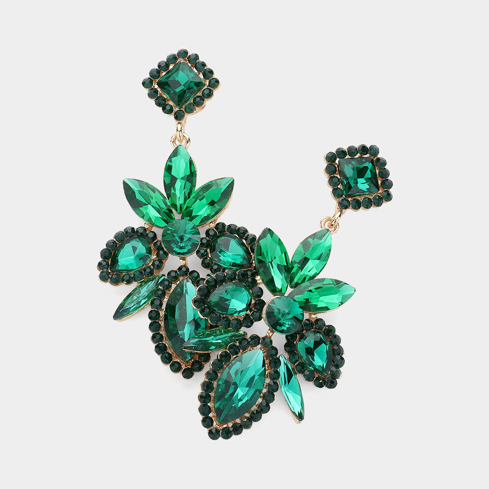 Emerald Multi-Shape Stone Cluster Chandelier Earrings for Women | Elegant Pageant, Prom & Evening Dangle Earrings | Perfect for Weddings, Parties & Special Occasions
