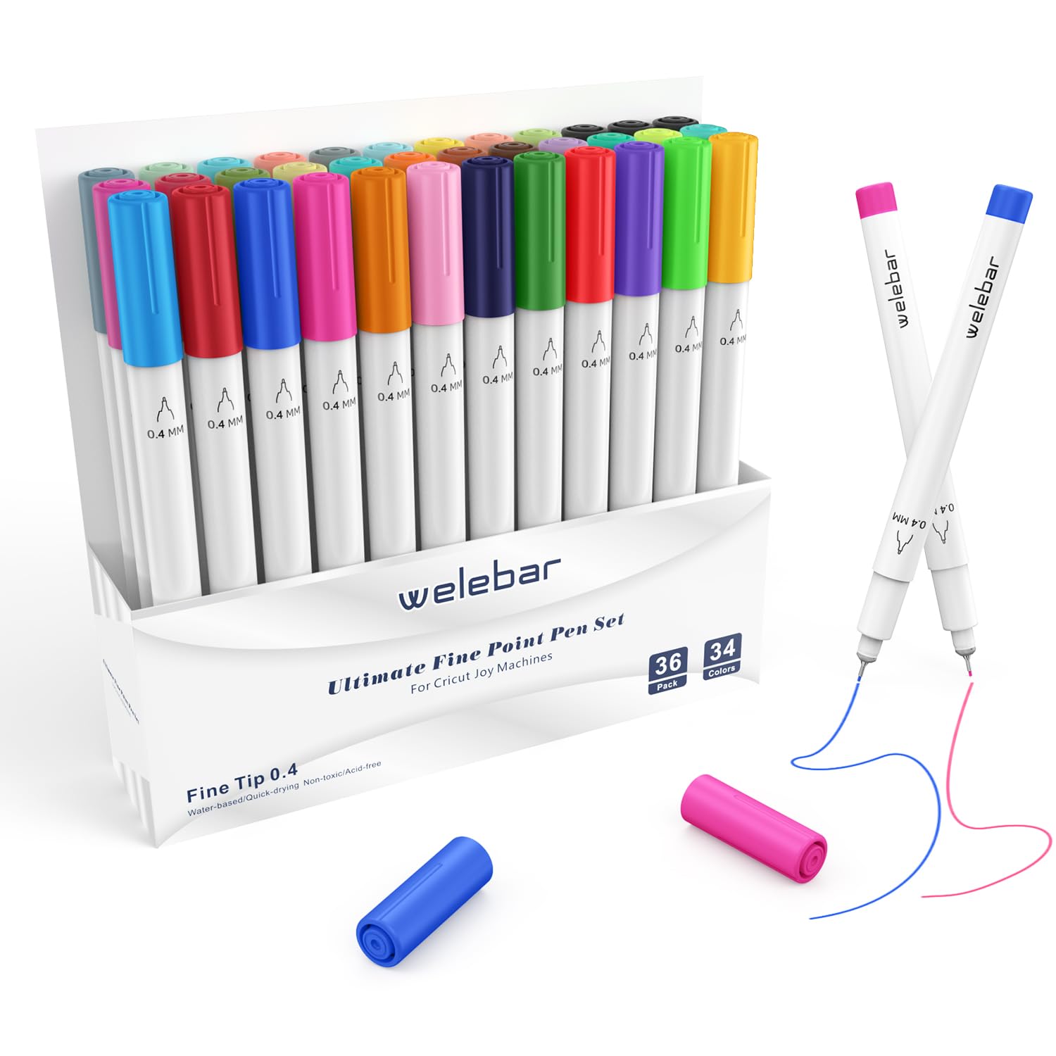 Welebar 36 Pack Fine Point Pens 0.4mm Tip for Cricut Joy - Ultimate Drawing & Writing Pens Set, Compatible with Cricut Joy Machine - Perfect for Crafting, Scrapbooking, Card Making & DIY Projects