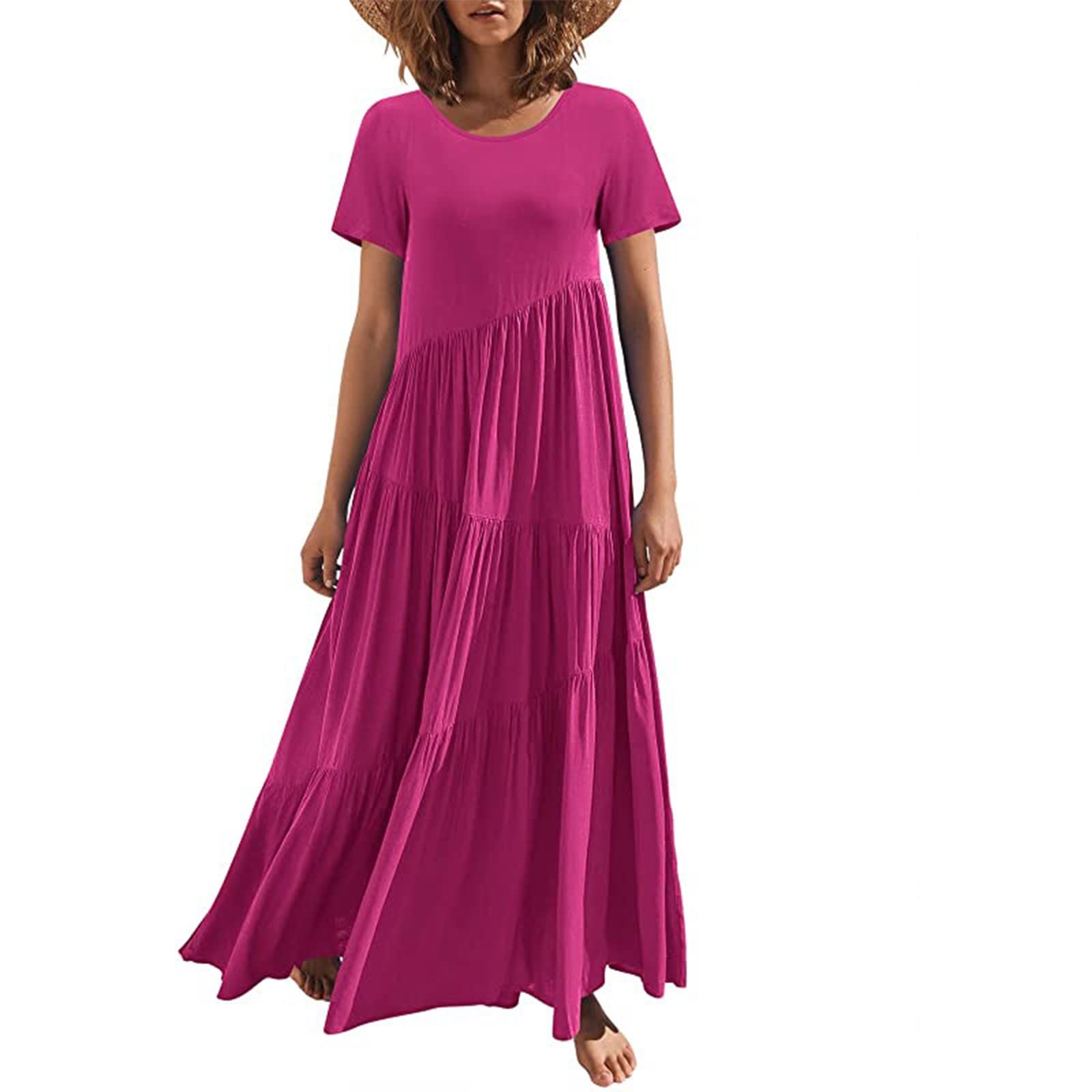 **Plus Size Women's Casual Loose Asymmetric Layered Maxi Dress - Solid Color Beach Sun Dress for Summer Vacation, Pool Party & Boho Outfit**