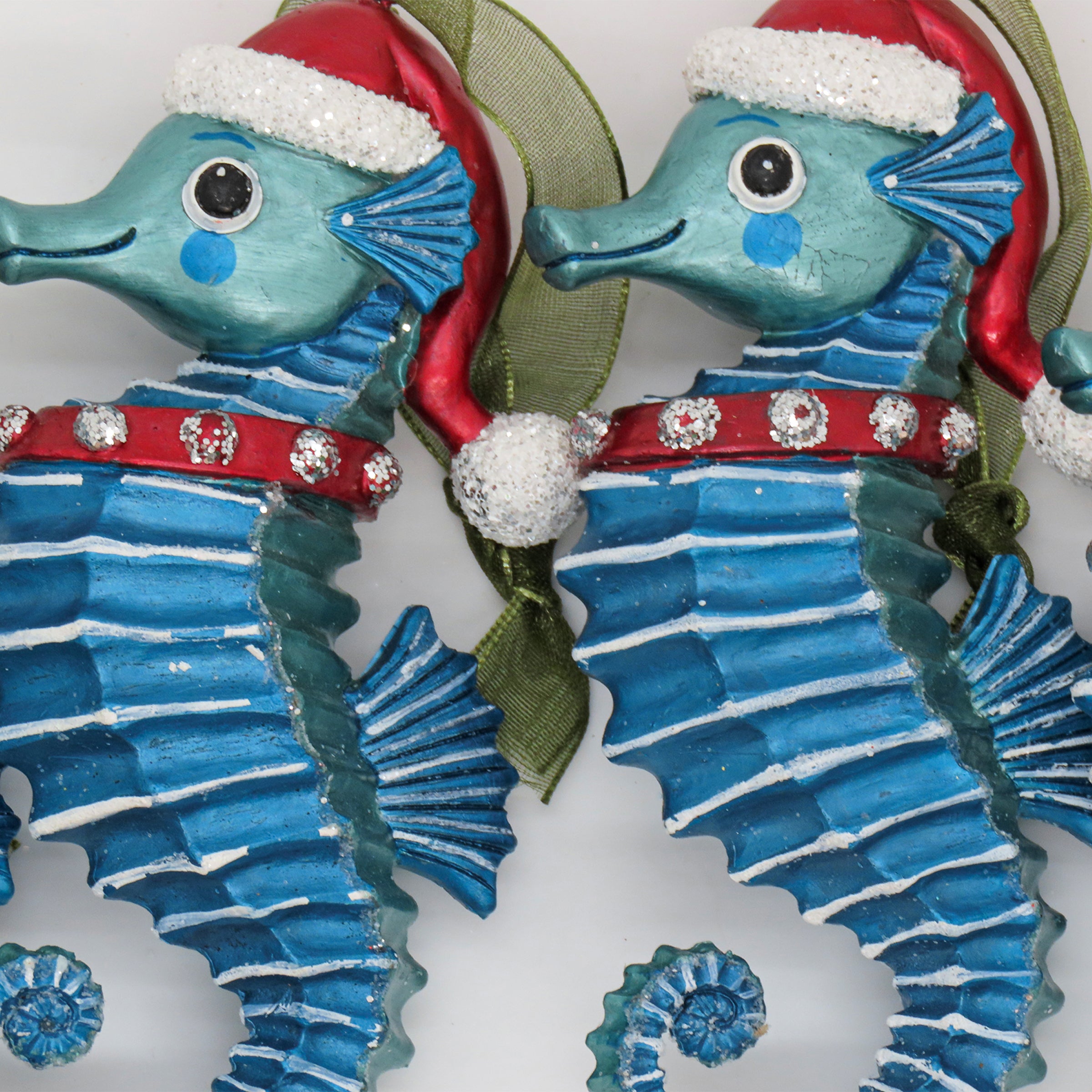 4 Piece HGTV Home Collection Teal Seahorse Ornaments - Coastal Decor for Bathroom, Bedroom, or Beach House