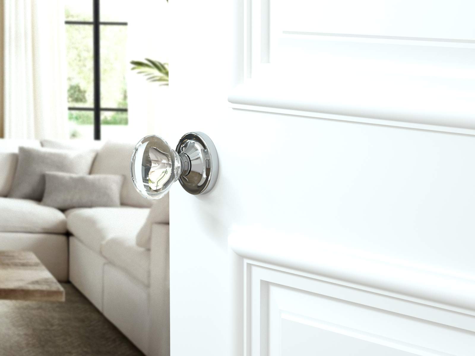 (10 Pack) Chrome Crystal Oval Egg Door Knobs with Round Rosette - Elegant Cabinet & Drawer Handles for Home Decor, Bedroom, Bathroom, and Office
