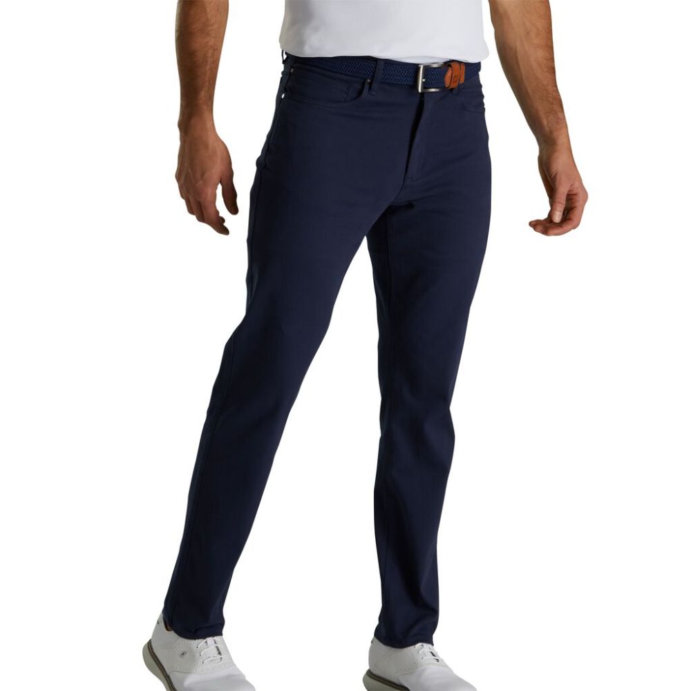 Footjoy Men's Cotton Twill 5 Pocket Casual Pants - Navy Blue Comfortable Golf & Travel Trousers for Business Casual & Outdoor Activities