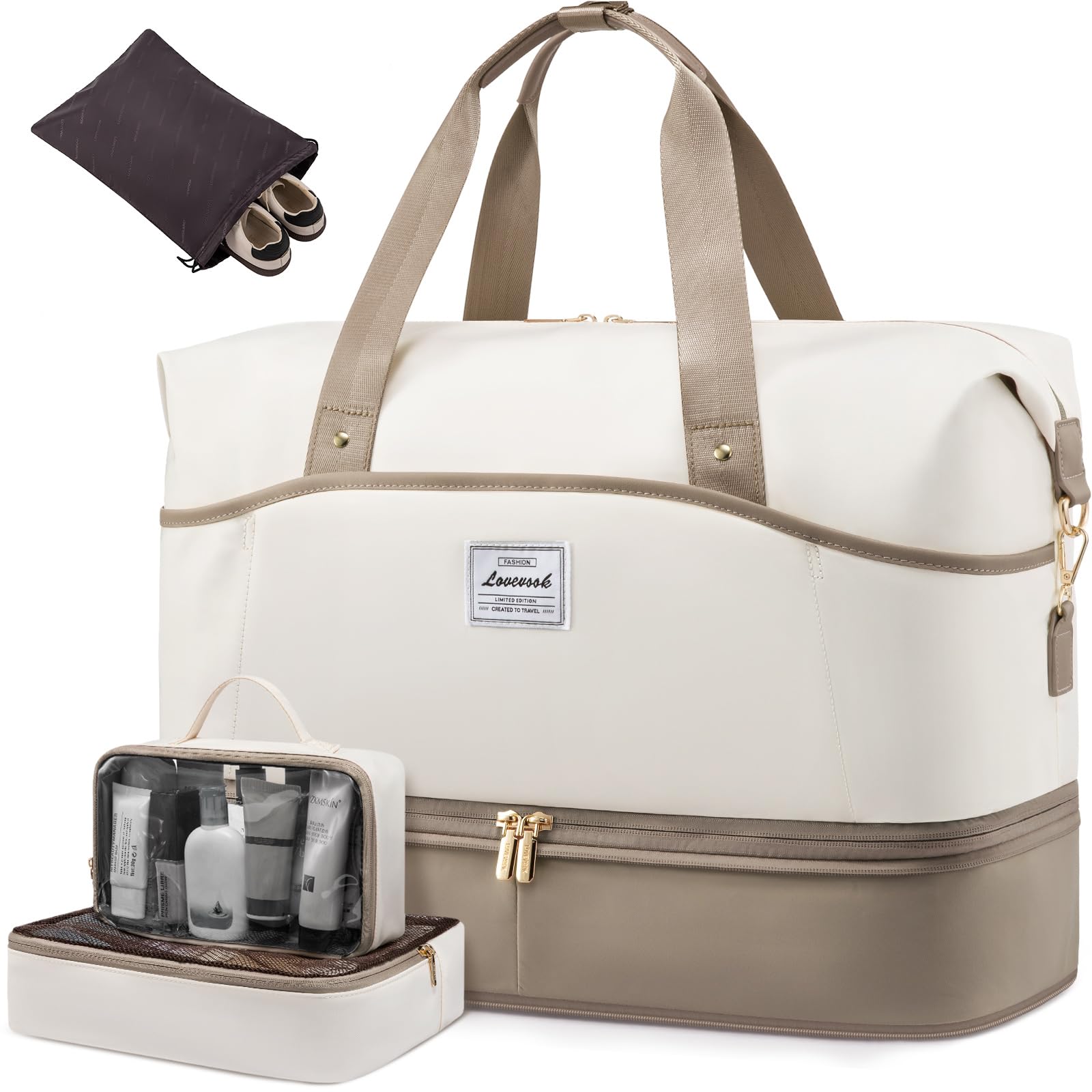 LOVEVOOK Women's Expandable Weekender Travel Duffle Bag with Shoes Compartment & Wet Pocket - Perfect Carry-On Overnight Bag, Hospital Bag for Labor Delivery, Maternity & Weekend Getaways (4-Piece Set)