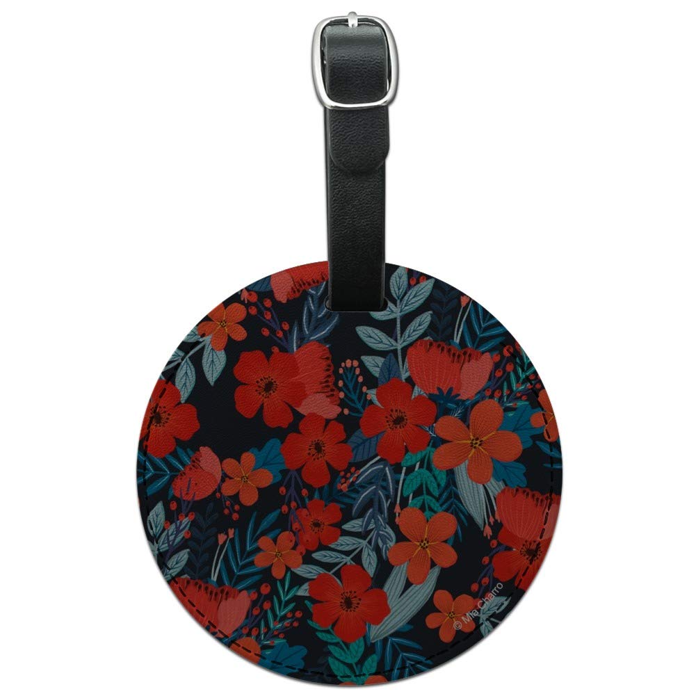 Cecilie Floral Round Leather Luggage Tag - Stylish Carry-On ID Tag for Suitcases, Bags & Travel Accessories - Perfect for Airports, Business Trips & Vacation