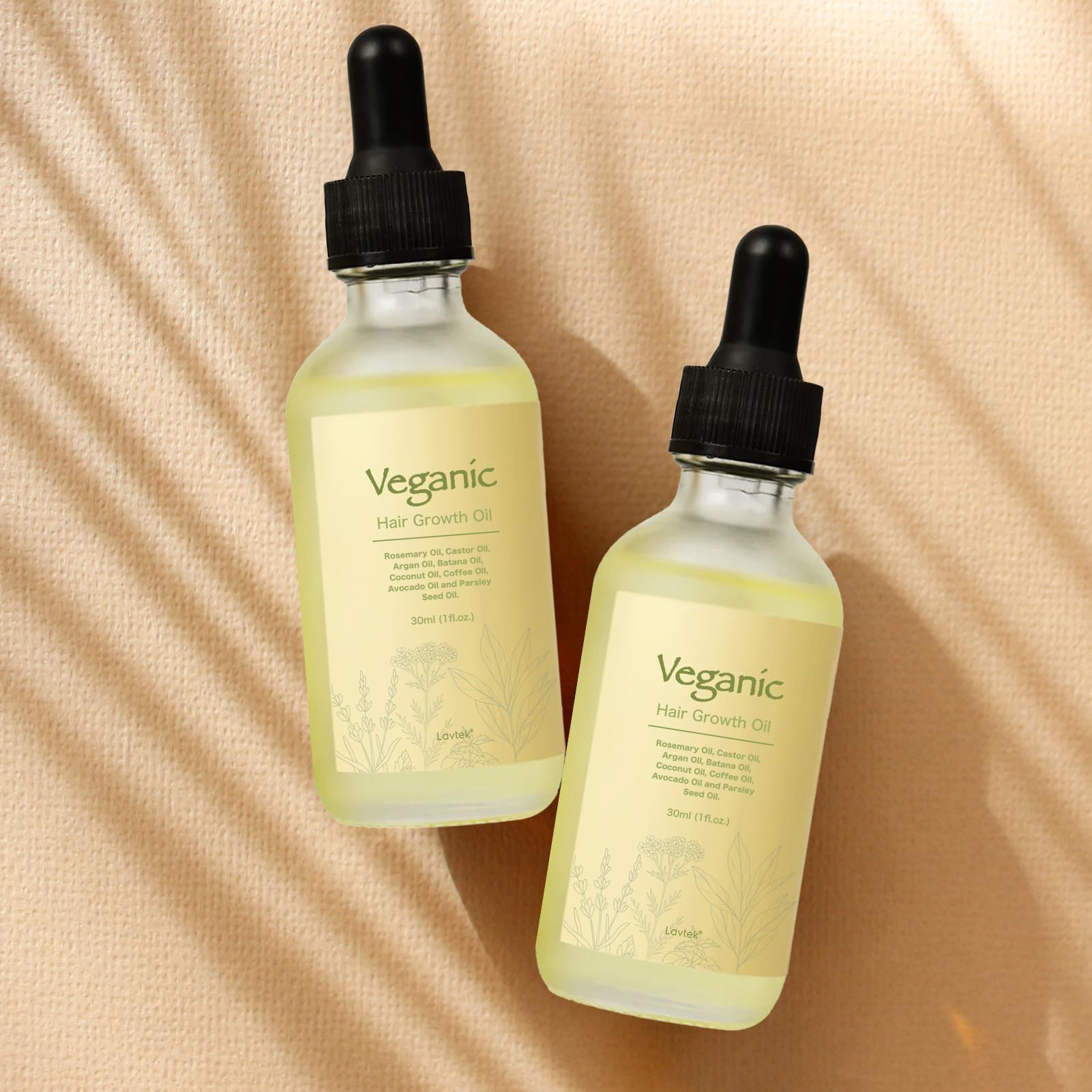 Veganic Natural Hair Growth Oil with Rosemary, Castor, Argan & Batana Oils - 30ml x 2 Pack for Thicker, Longer & Healthier Hair - Perfect for Daily Scalp Massage & Hair Care Routine