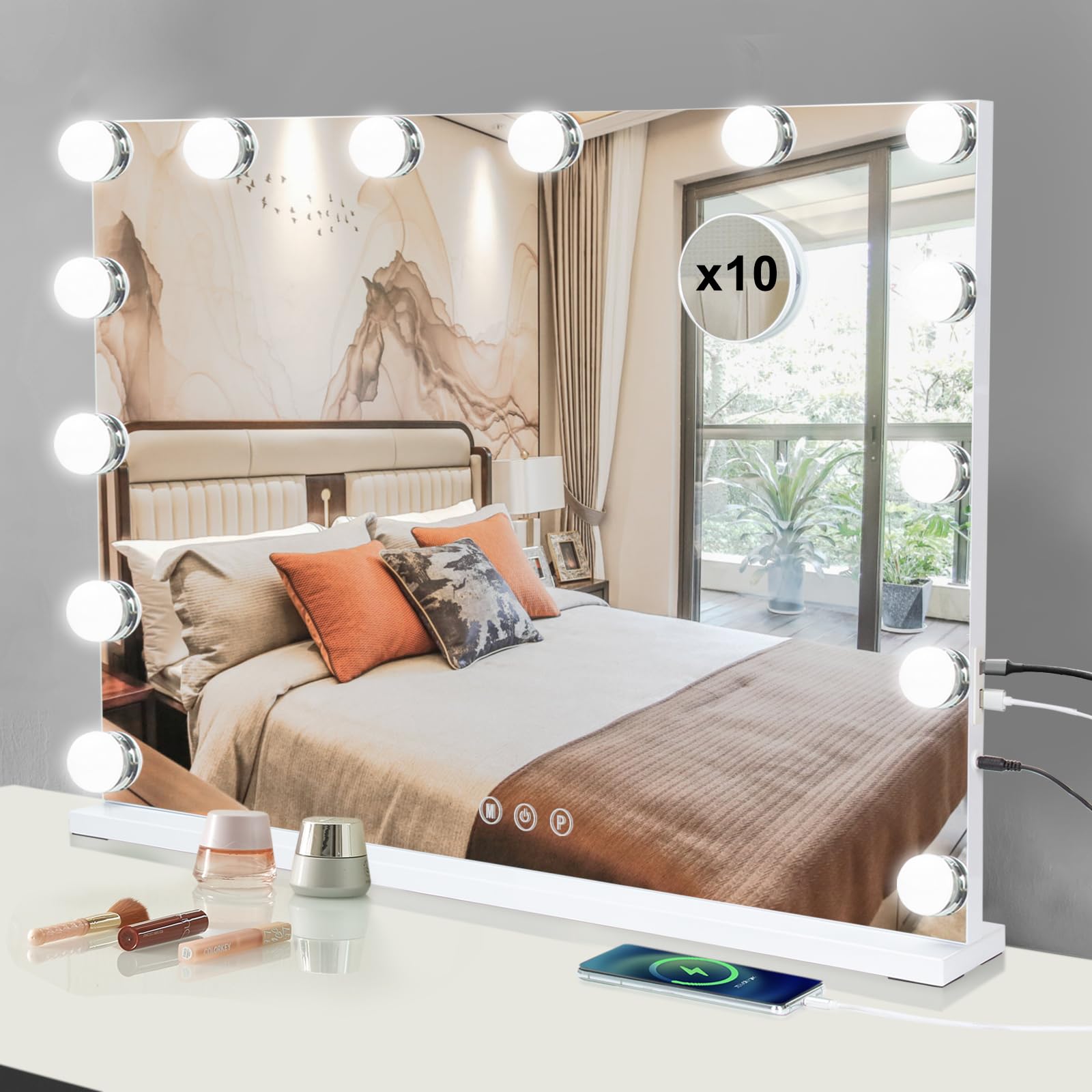 Hollywood Style Makeup Mirror with LED Lights - 50x42CM Large Vanity Mirror with 3 Light Modes & 14 LED Bulbs for Home, Dressing Room, Salon & Professional Makeup Application