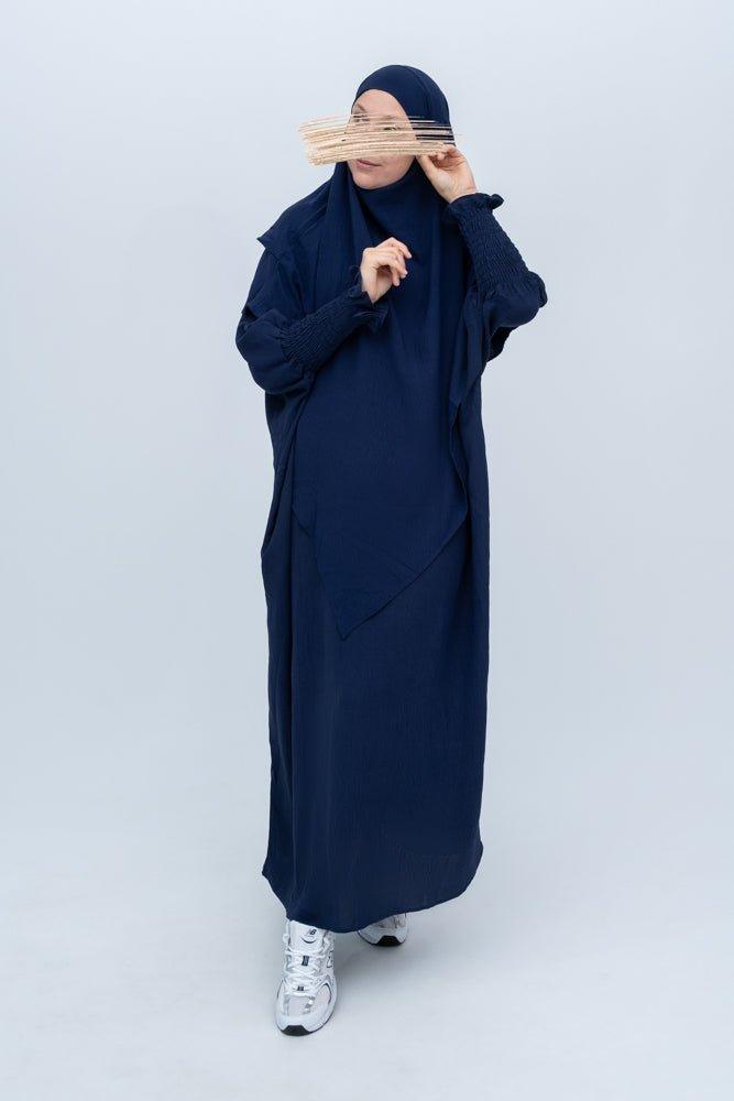 Navy Blue Premium Prayer Gown for Umrah & Salah - Modest Islamic Prayer Dress for Women, Comfortable & Breathable Fabric for Home & Mosque Worship
